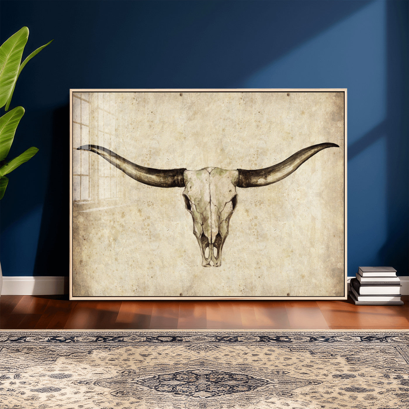 42788678-MGV-CV-36X24 - Longhorn Skull Wall Art Canvas Print – Rustic Western Artwork Print for Living Room Wall Decor