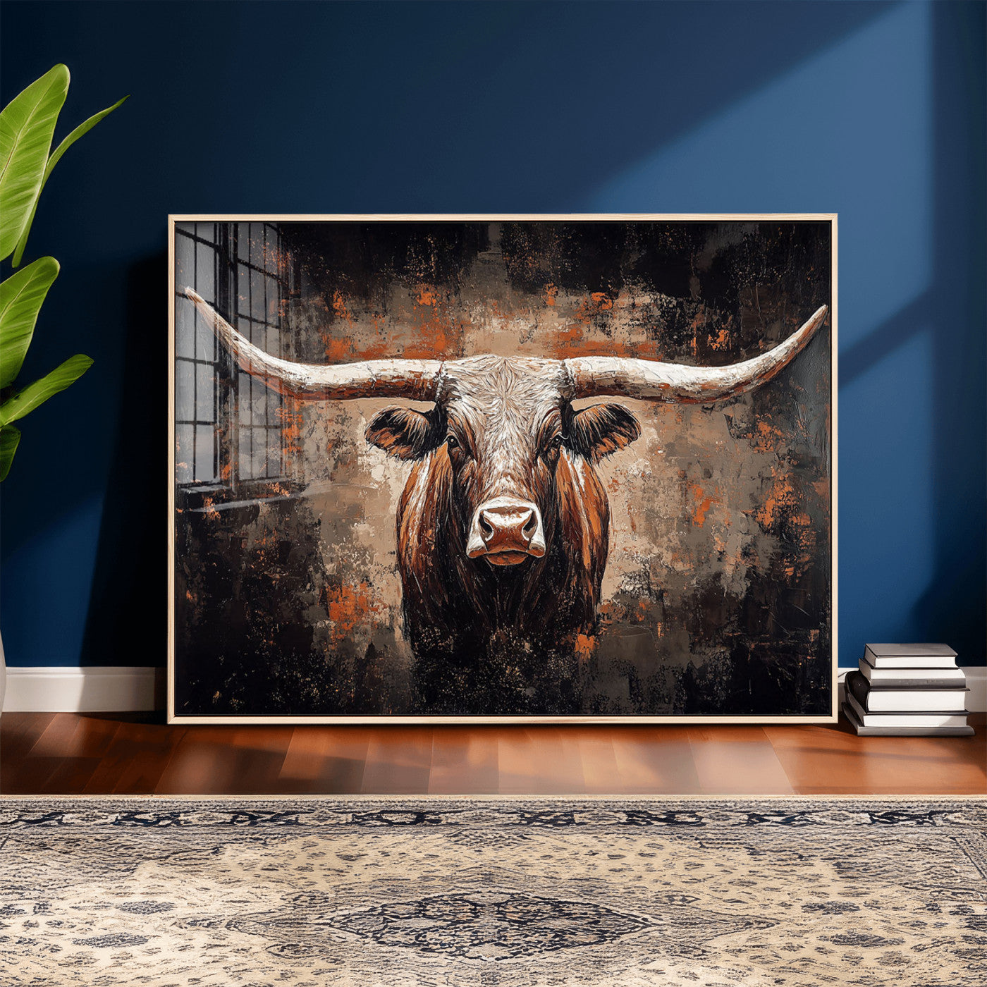 24779067-MGV-CV-36X24 - Rustic Longhorn Bull Wall Art Canvas Print – Vintage Western Cattle Painting, Texas Steer Artwork