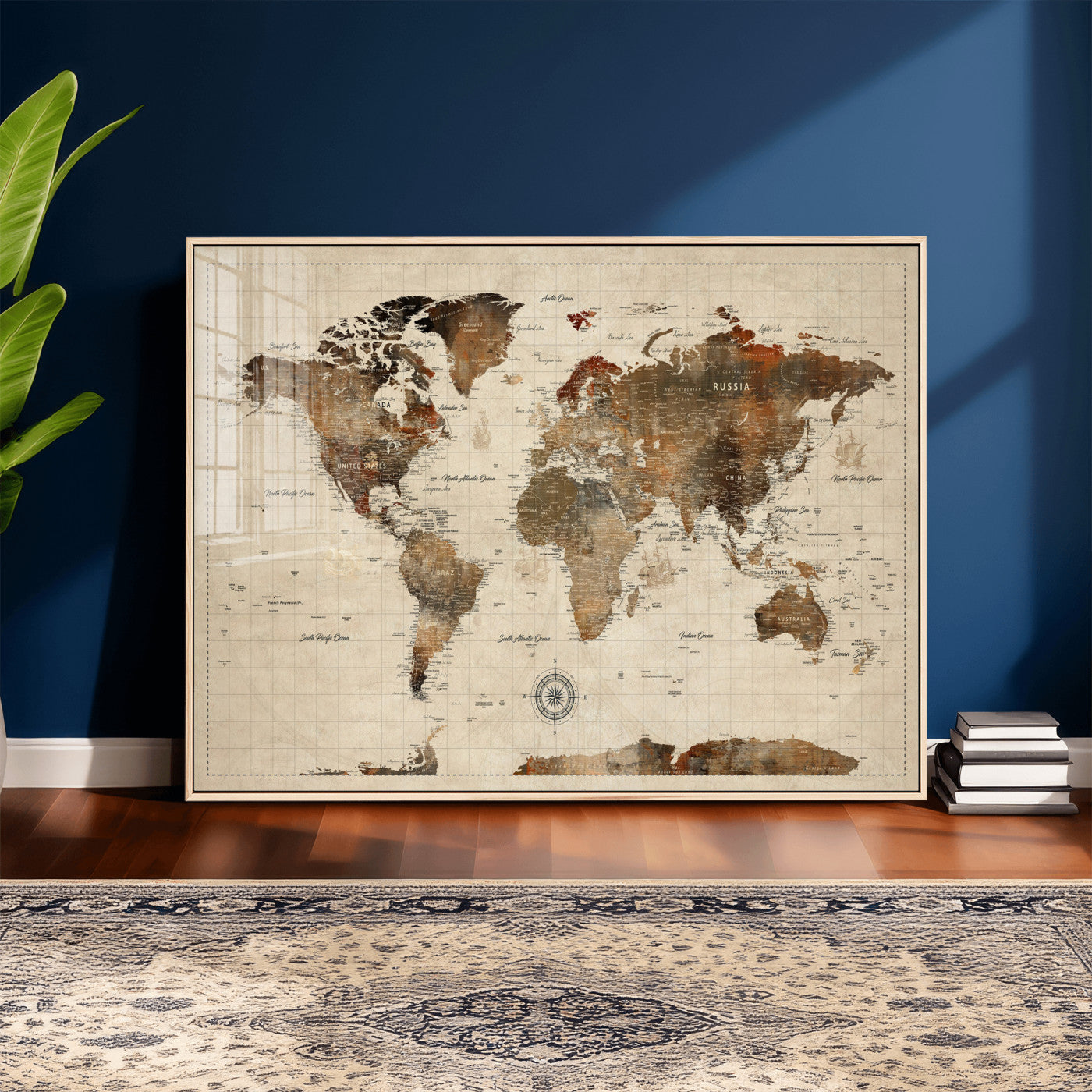 23610090-MGV-CV-36X24 - World Map Wall Art Canvas Print, Modern Decorative Framed Map Artwork Prints for Living Room, Office, Bedroom Wall Decor