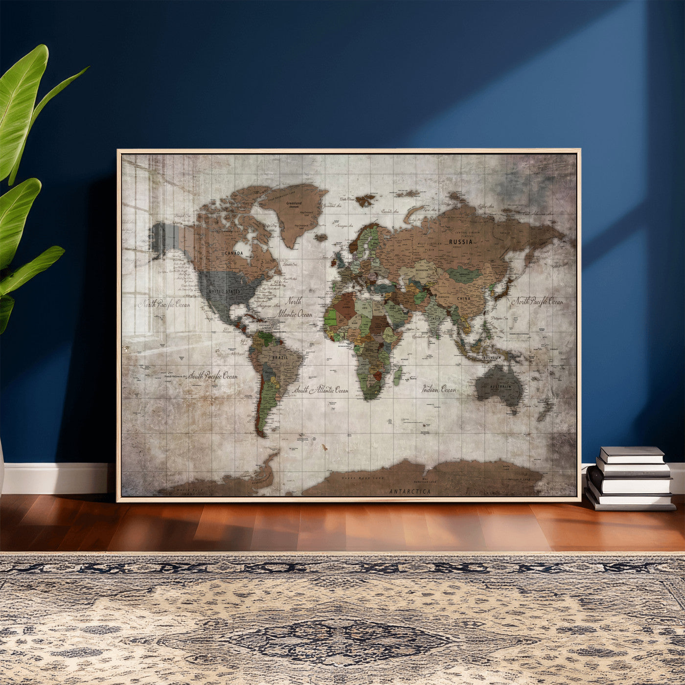 65393892-MGV-CV-36X24 - World Map Wall Art Canvas Print, Modern Decorative Framed Map Artwork Prints for Living Room, Office, Bedroom Wall Decor