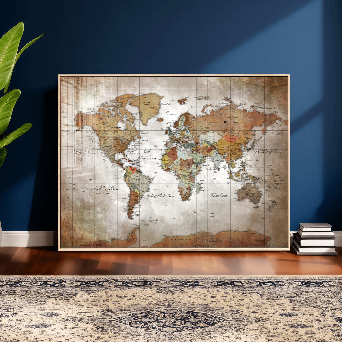 51643807-MGV-CV-36X24 - World Map Wall Art Canvas Print, Modern Decorative Framed Map Artwork Prints for Living Room, Office, Bedroom Wall Decor