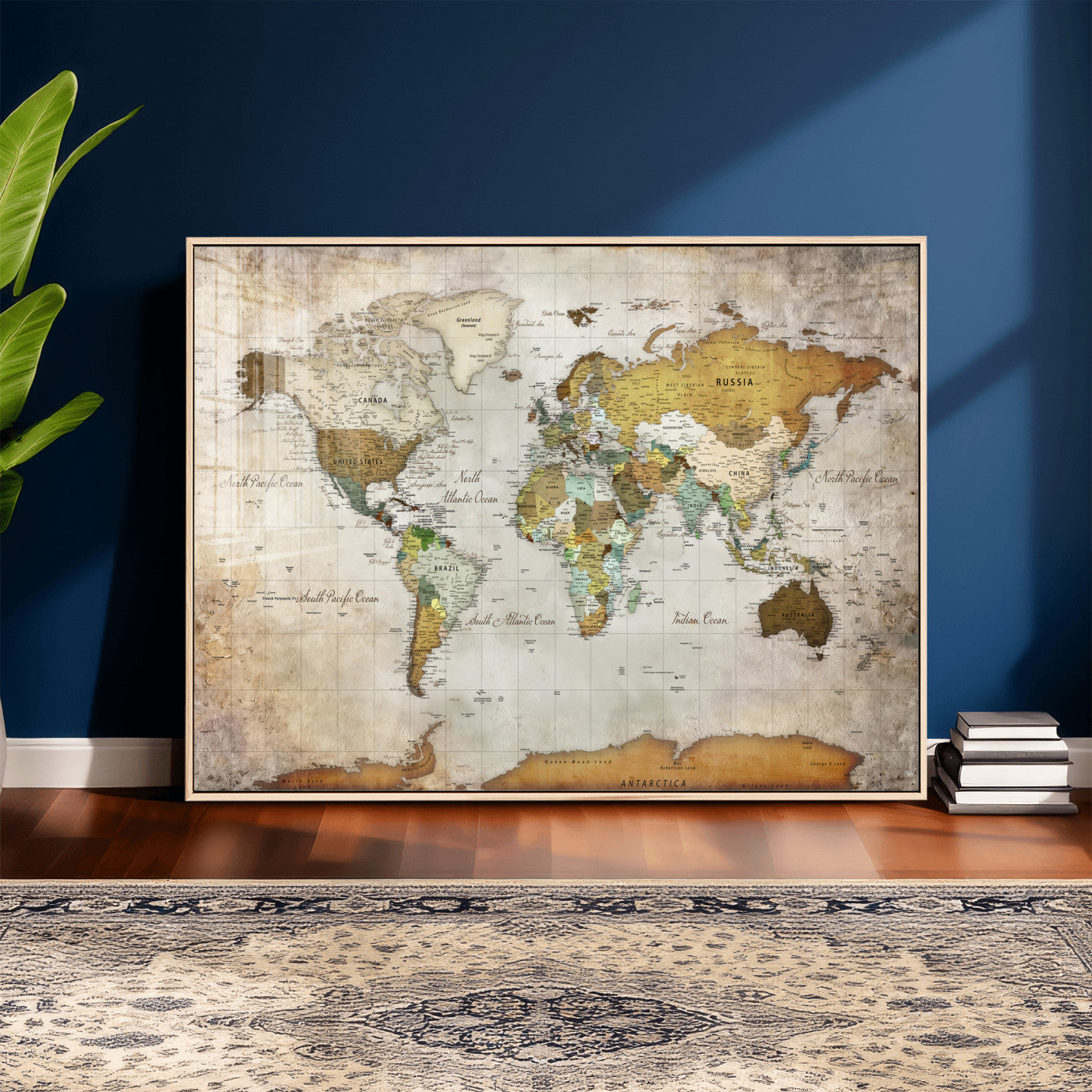 86108417-MGV-CV-36X24 - World Map Wall Art Canvas Print, Modern Decorative Framed Map Artwork Prints for Living Room, Office, Bedroom Wall Decor