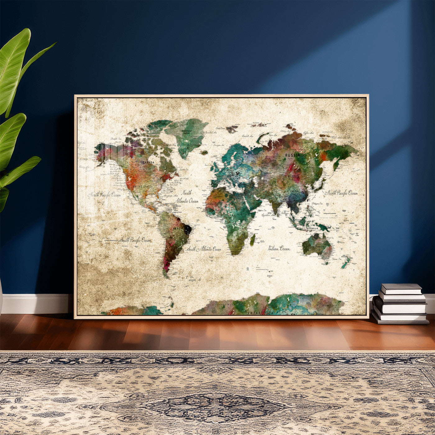 87544591-MGV-CV-36X24 - World Map Wall Art Canvas Print, Modern Decorative Framed Map Artwork Prints for Living Room, Office, Bedroom Wall Decor