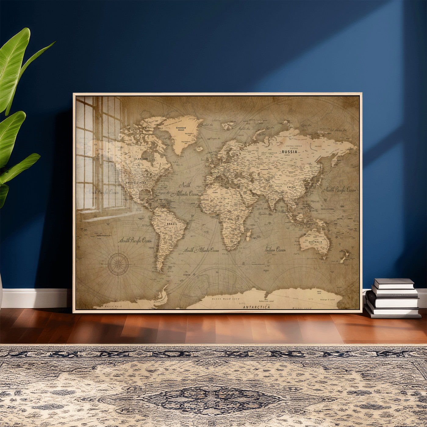 49946617-MGV-CV-36X24 - World Map Wall Art Canvas Print, Modern Decorative Framed Map Artwork Prints for Living Room, Office, Bedroom Wall Decor