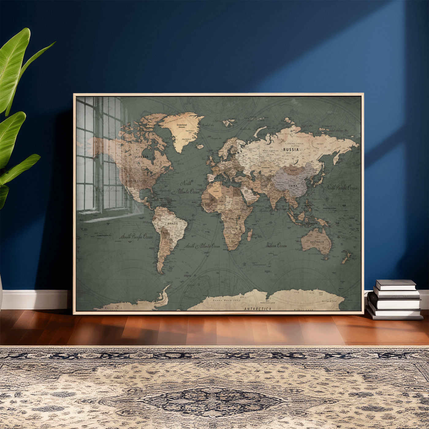 84619399-MGV-CV-36X24 - World Map Wall Art Canvas Print, Modern Decorative Framed Map Artwork Prints for Living Room, Office, Bedroom Wall Decor