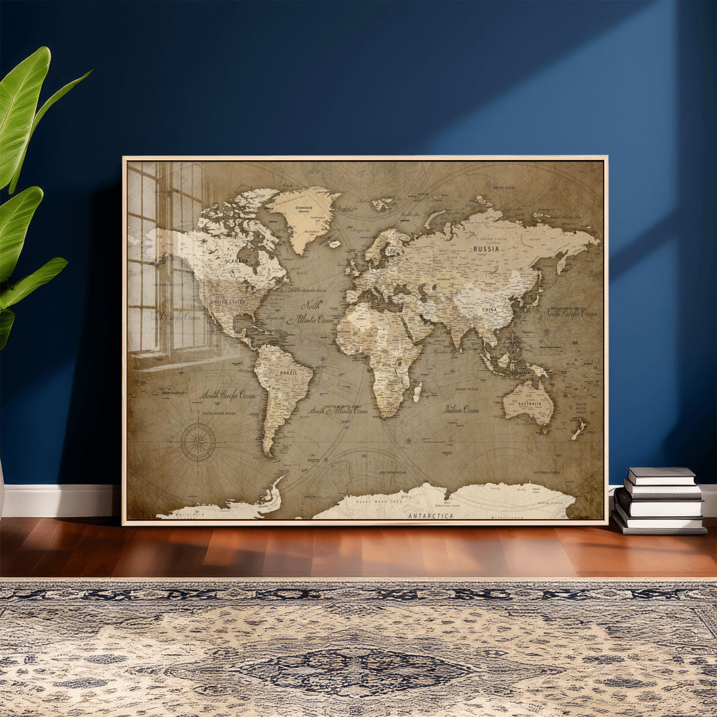 82314635-MGV-CV-36X24 - World Map Wall Art Canvas Print, Modern Decorative Framed Map Artwork Prints for Living Room, Office, Bedroom Wall Decor