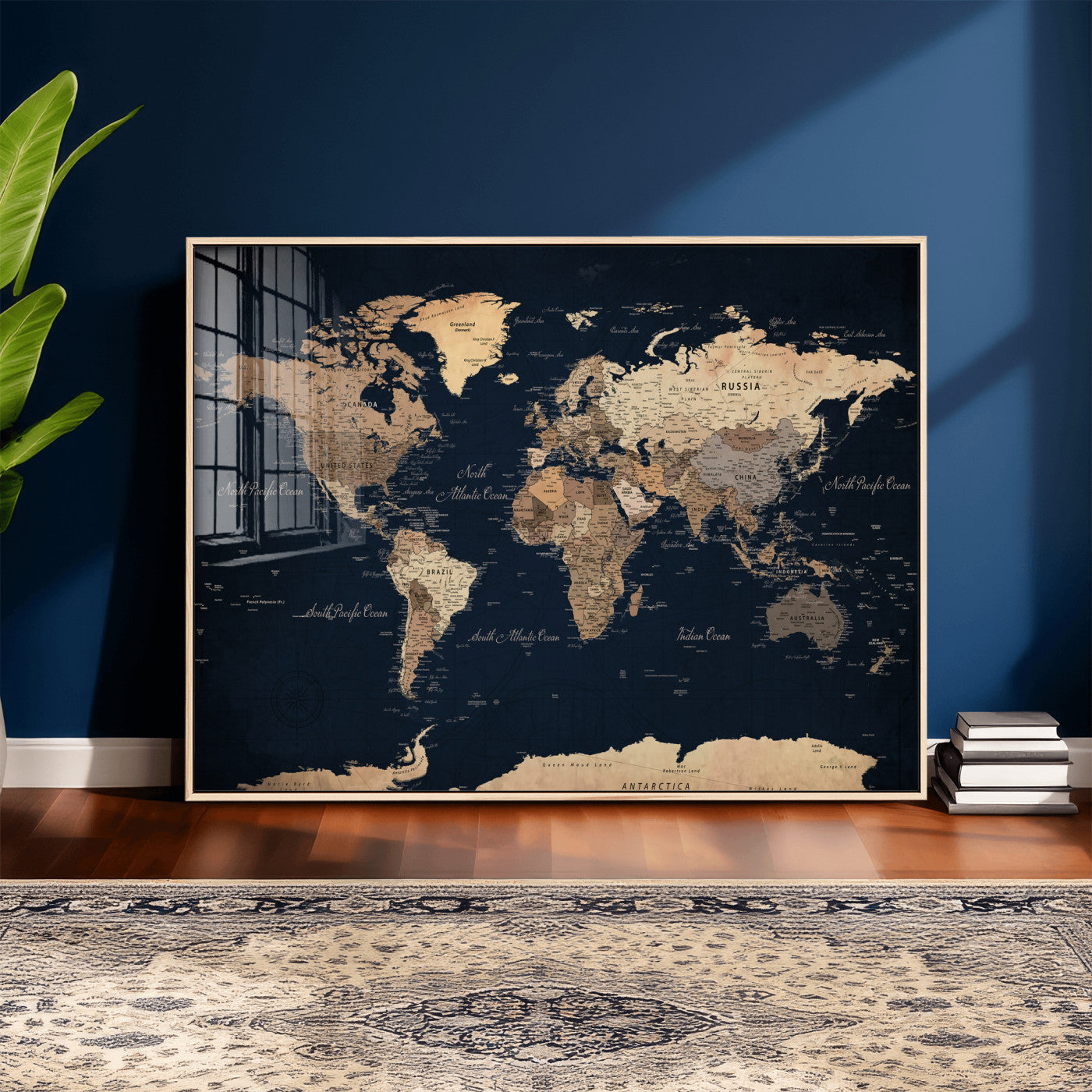 53971530-MGV-CV-36X24 - World Map Wall Art Canvas Print, Modern Decorative Framed Map Artwork Prints for Living Room, Office, Bedroom Wall Decor