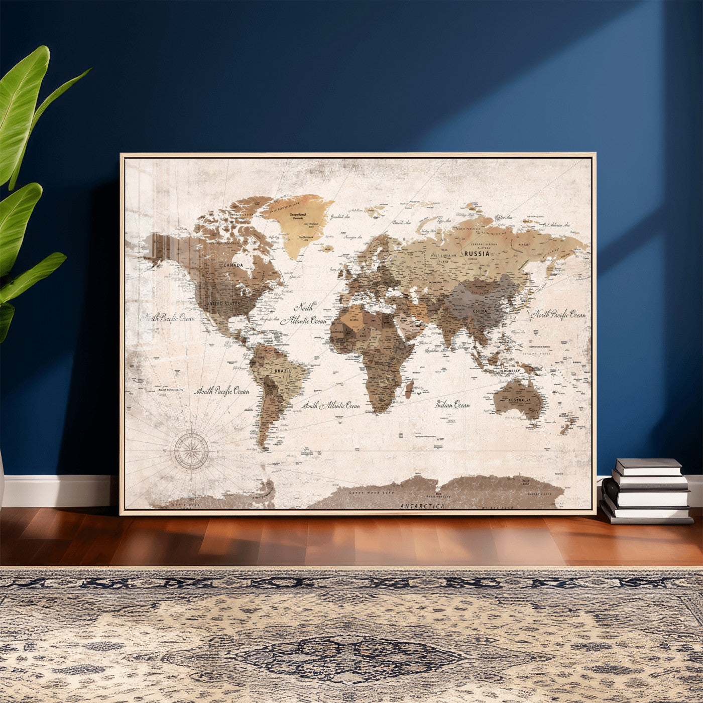 38923639-MGV-CV-36X24 - World Map Wall Art Canvas Print, Modern Decorative Framed Map Artwork Prints for Living Room, Office, Bedroom Wall Decor