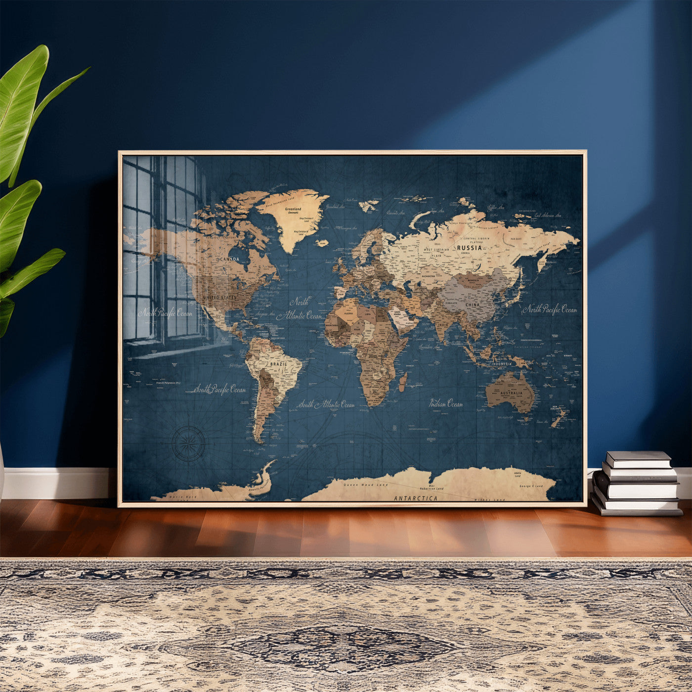 69886352-MGV-CV-36X24 - World Map Wall Art Canvas Print, Modern Decorative Framed Map Artwork Prints for Living Room, Office, Bedroom Wall Decor
