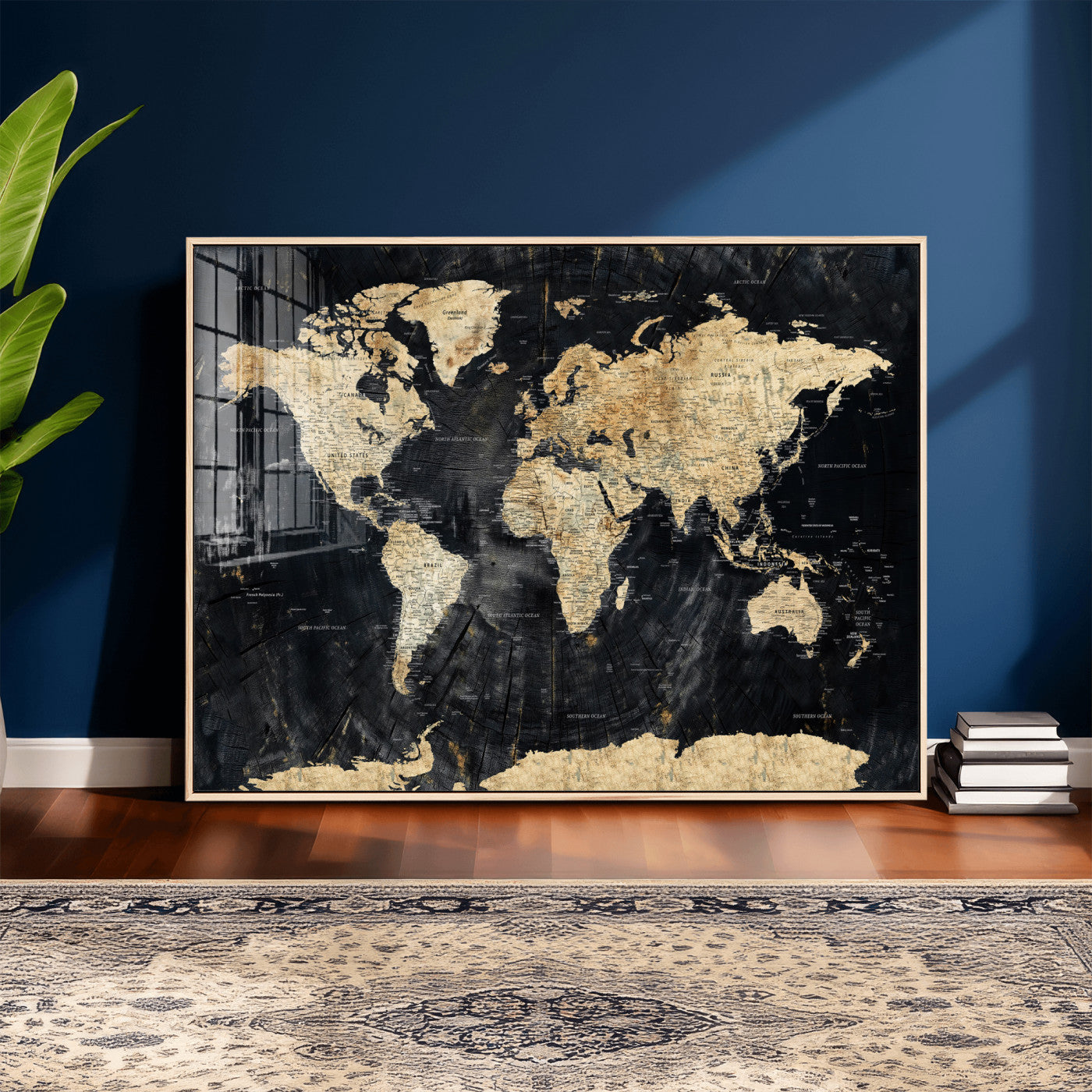45535041-MGV-CV-36X24 - World Map Wall Art Canvas Print, Modern Decorative Framed Map Artwork Prints for Living Room, Office, Bedroom Wall Decor