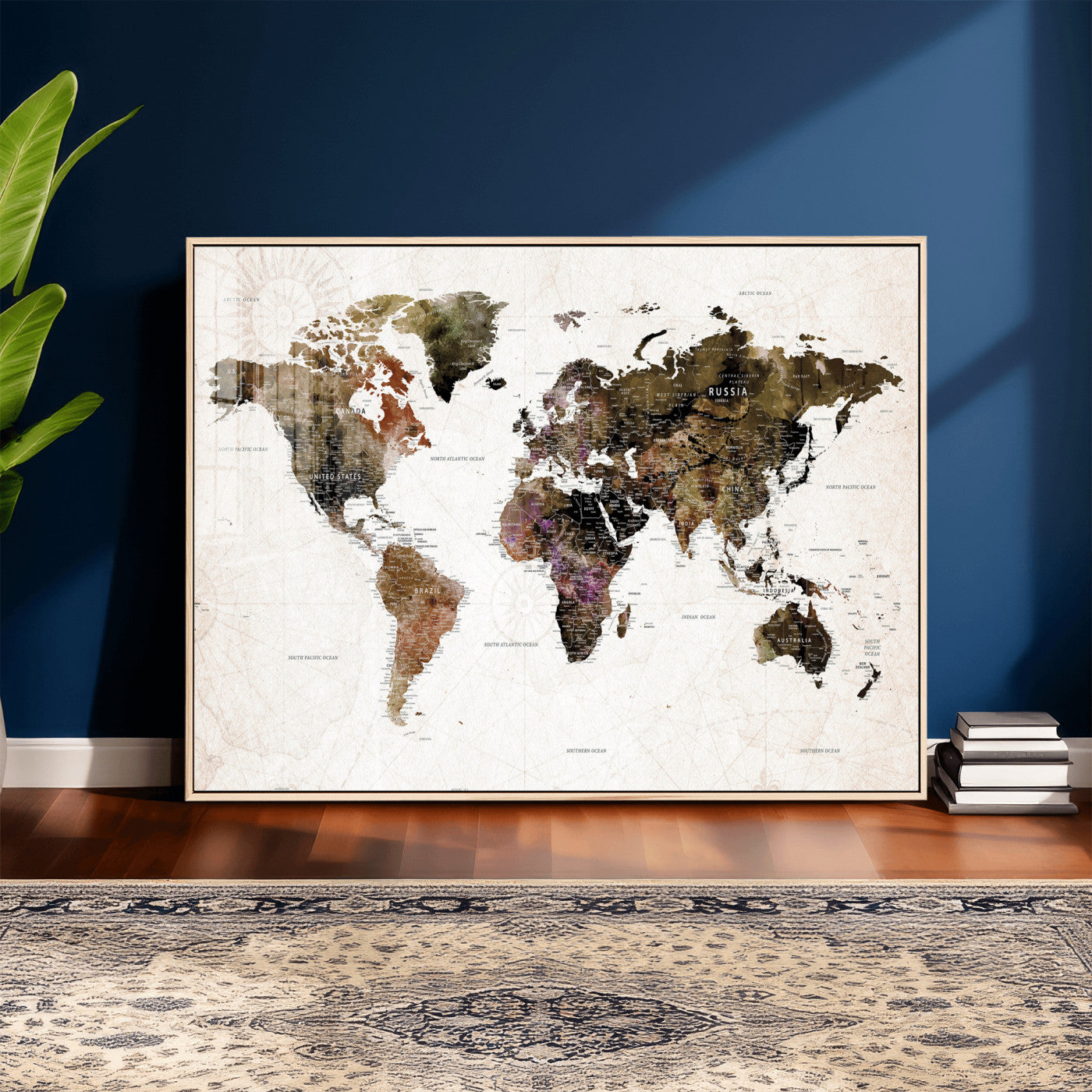 77651968-MGV-CV-36X24 - World Map Wall Art Canvas Print, Modern Decorative Framed Map Artwork Prints for Living Room, Office, Bedroom Wall Decor