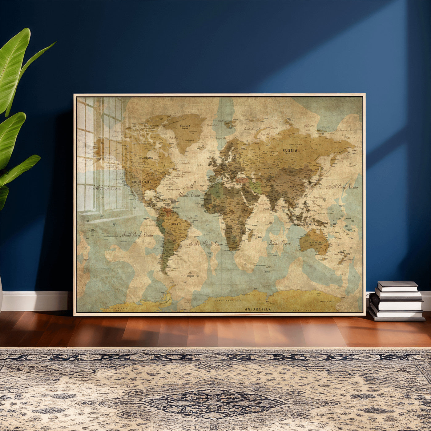 89356927-MGV-CV-36X24 - World Map Wall Art Canvas Print, Modern Decorative Framed Map Artwork Prints for Living Room, Office, Bedroom Wall Decor