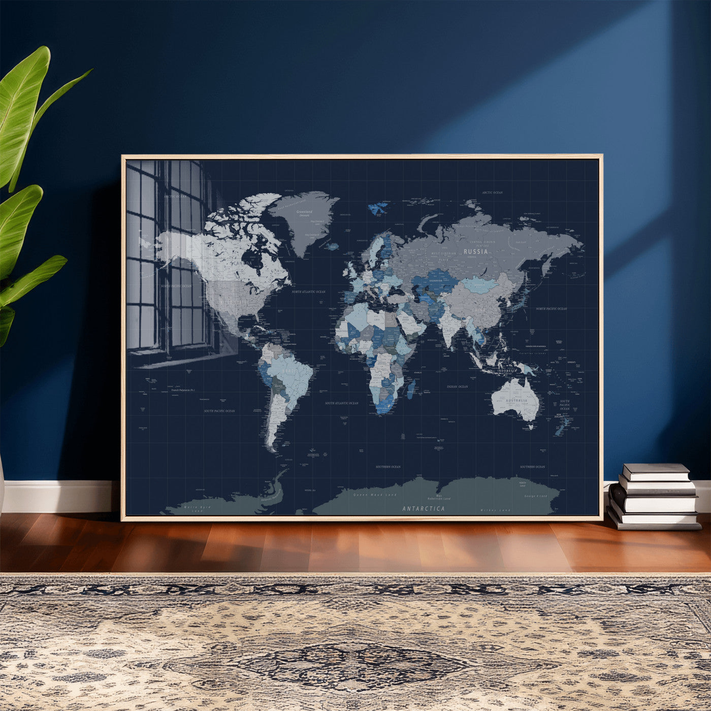 17712680-MGV-CV-36X24 - World Map Wall Art Canvas Print, Modern Decorative Framed Map Artwork Prints for Living Room, Office, Bedroom Wall Decor