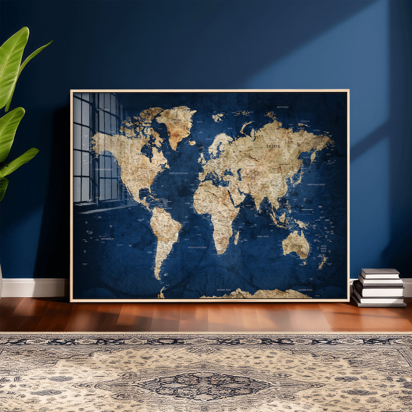 57503519-MGV-CV-36X24 - World Map Wall Art Canvas Print, Modern Decorative Framed Map Artwork Prints for Living Room, Office, Bedroom Wall Decor