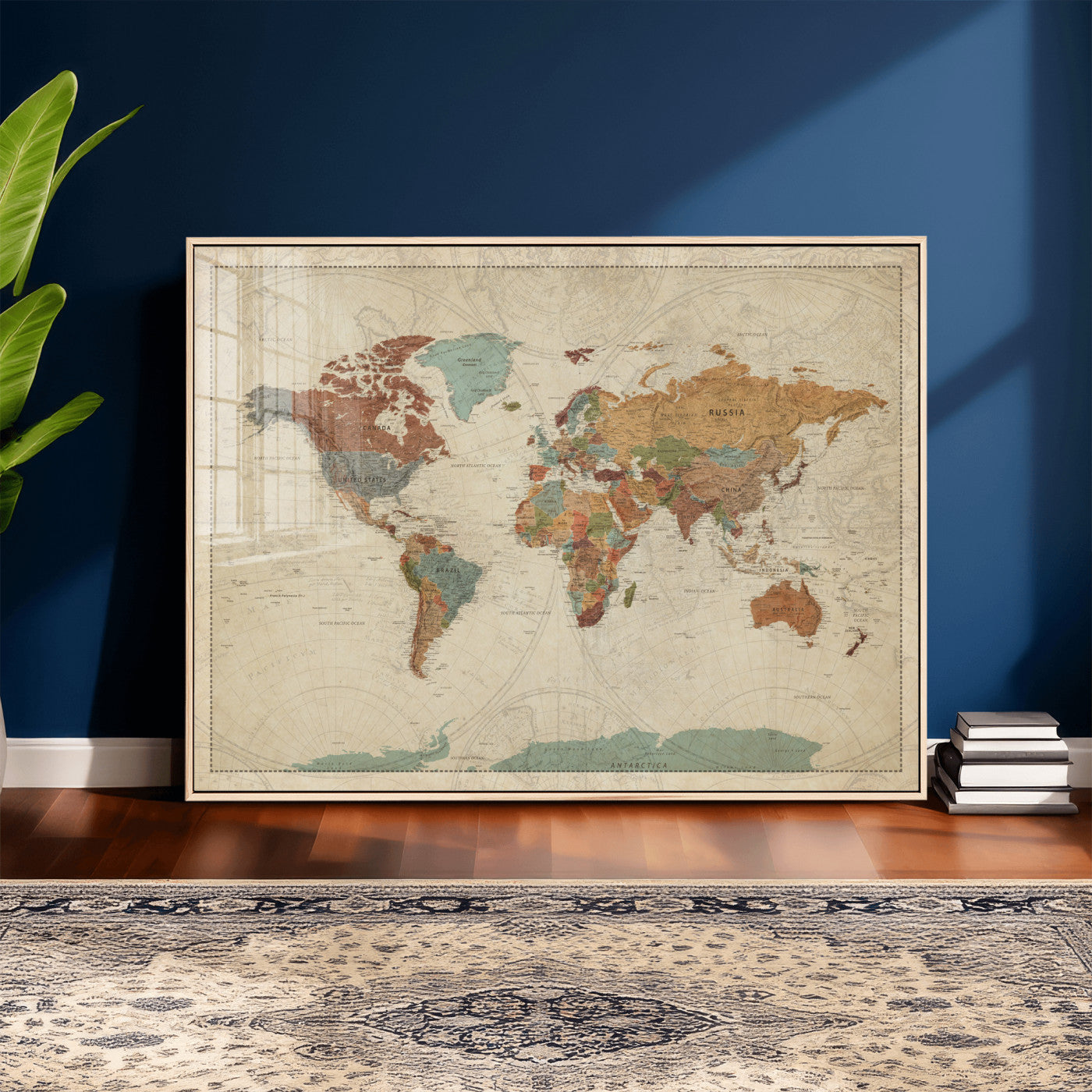 68428598-MGV-CV-36X24 - World Map Wall Art Canvas Print, Modern Decorative Framed Map Artwork Prints for Living Room, Office, Bedroom Wall Decor