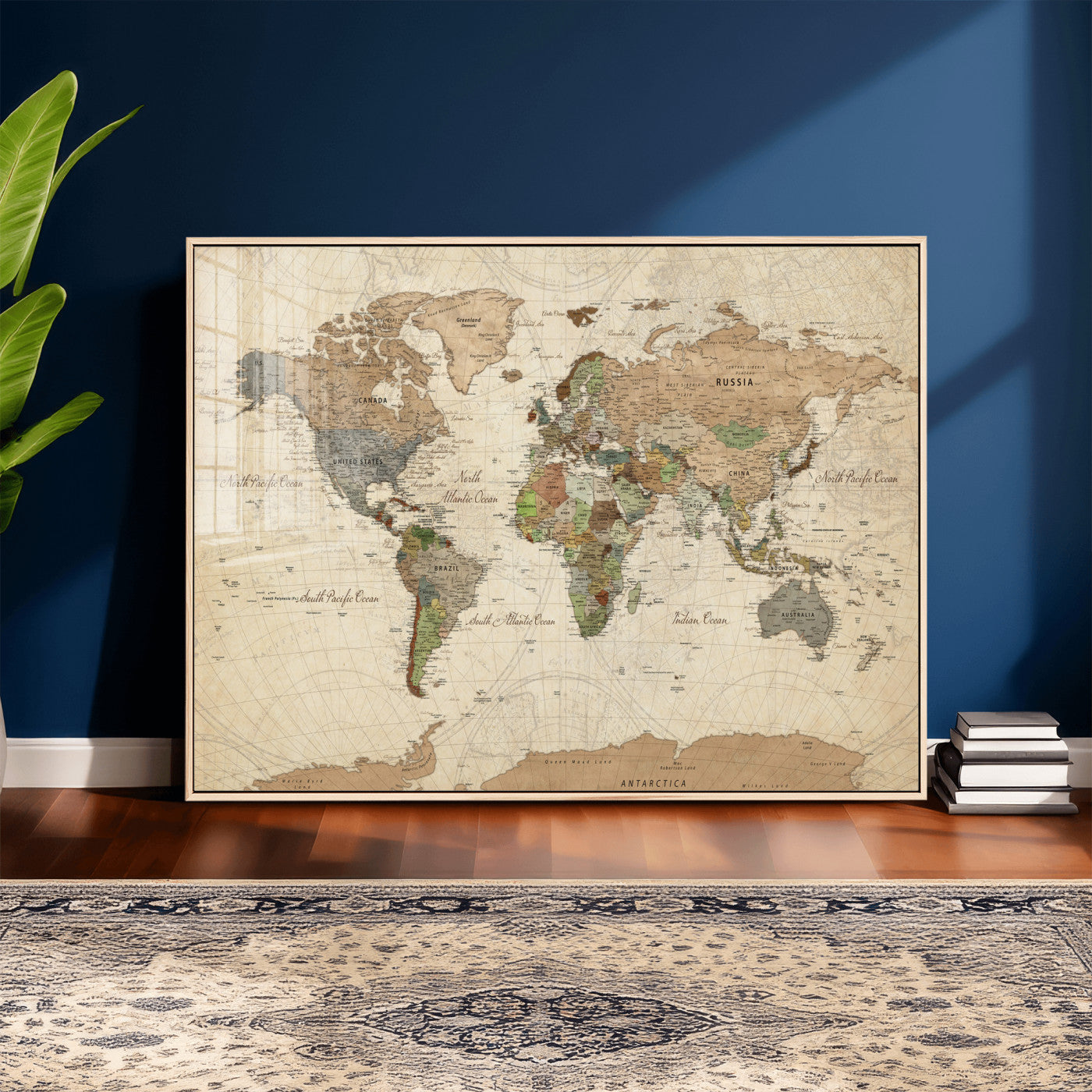 16856902-MGV-CV-36X24 - World Map Wall Art Canvas Print, Modern Decorative Framed Map Artwork Prints for Living Room, Office, Bedroom Wall Decor