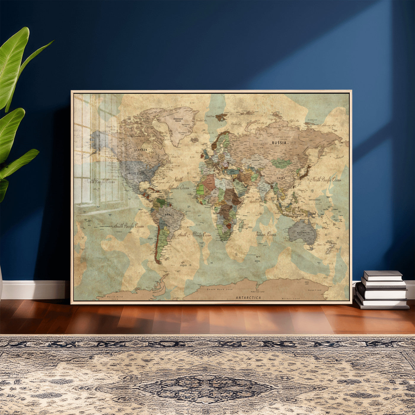 72396478-MGV-CV-36X24 - World Map Wall Art Canvas Print, Modern Decorative Framed Map Artwork Prints for Living Room, Office, Bedroom Wall Decor