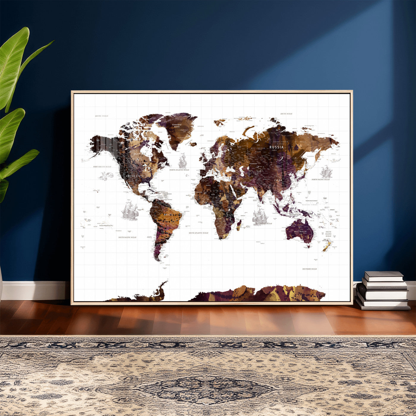 34792695-MGV-CV-36X24 - World Map Wall Art Canvas Print, Modern Decorative Framed Map Artwork Prints for Living Room, Office, Bedroom Wall Decor