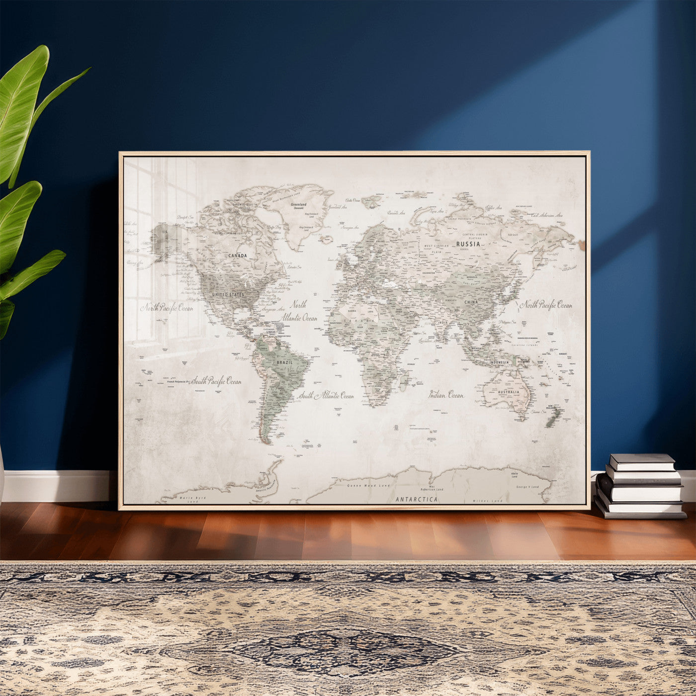 90355419-MGV-CV-36X24 - World Map Wall Art Canvas Print, Modern Decorative Framed Map Artwork Prints for Living Room, Office, Bedroom Wall Decor