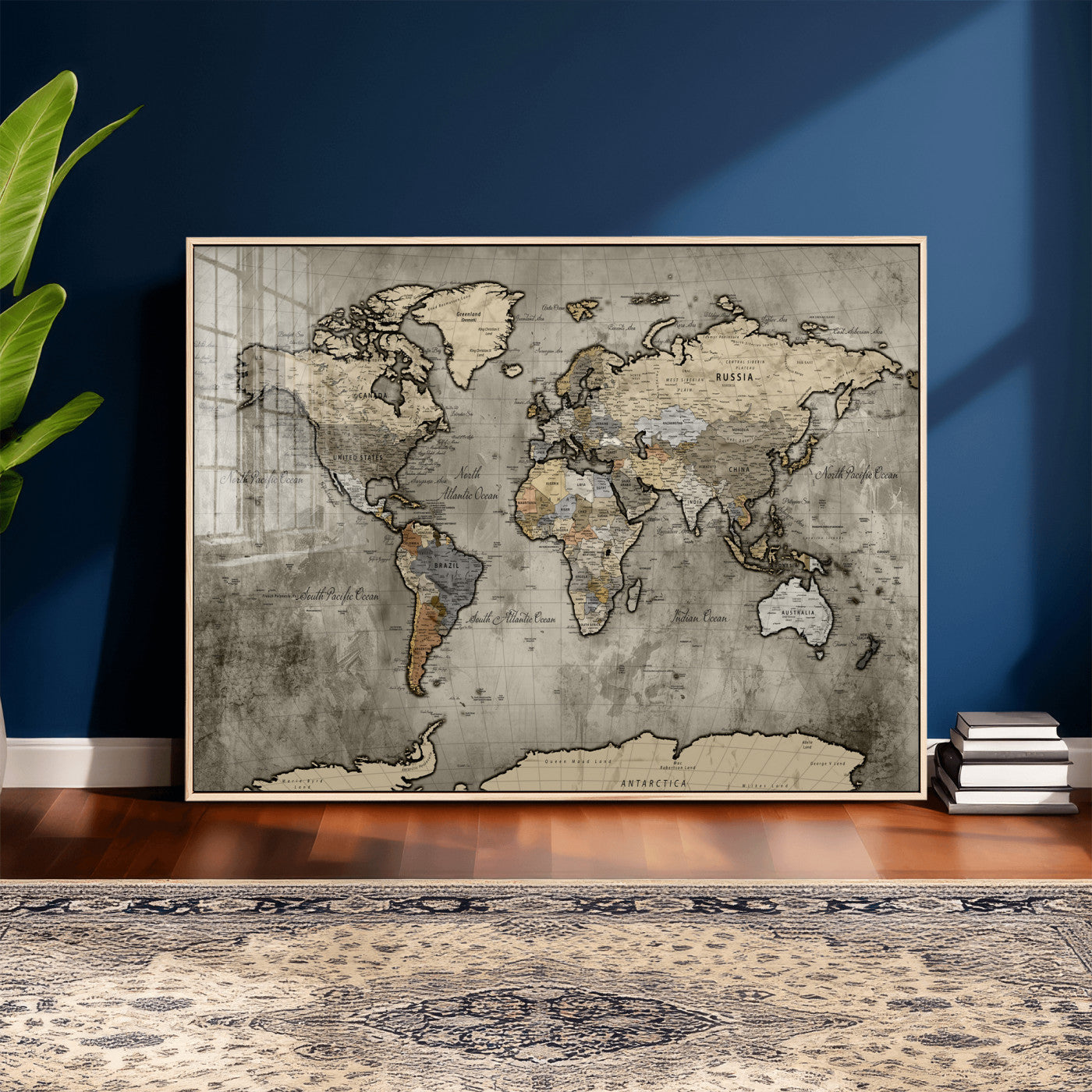 85218700-MGV-CV-36X24 - World Map Wall Art Canvas Print, Modern Decorative Framed Map Artwork Prints for Living Room, Office, Bedroom Wall Decor