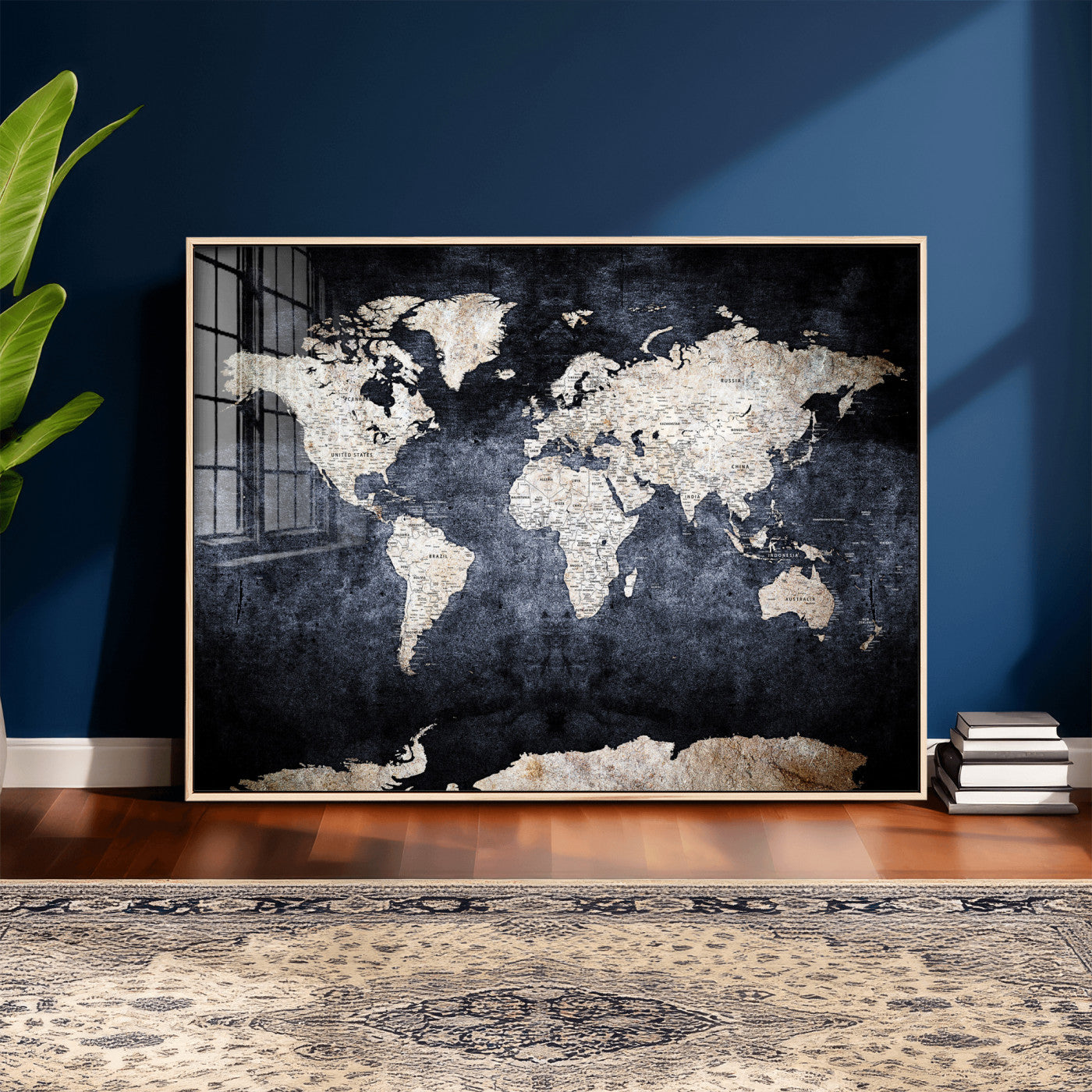 41193404-MGV-CV-36X24 - World Map Wall Art Canvas Print, Modern Decorative Framed Map Artwork Prints for Living Room, Office, Bedroom Wall Decor