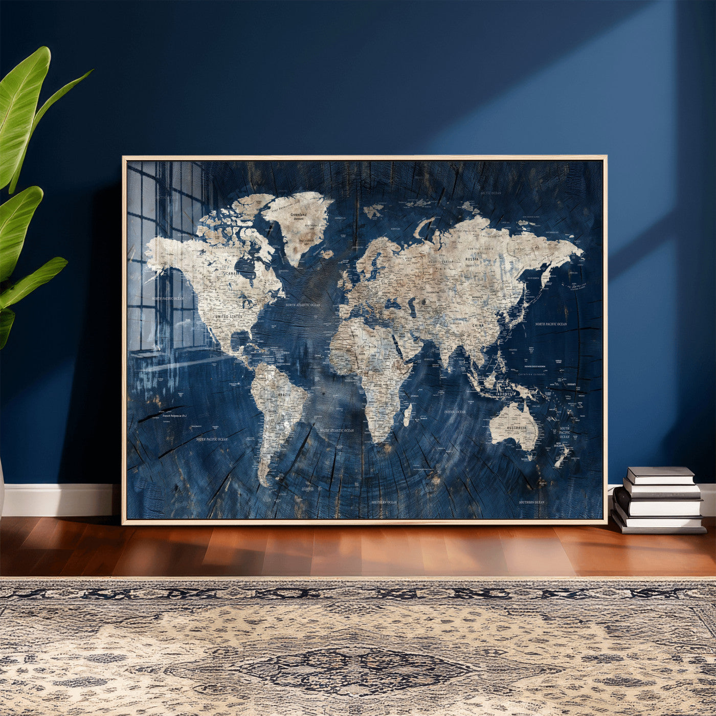 56126010-MGV-CV-36X24 - World Map Wall Art Canvas Print, Modern Decorative Framed Map Artwork Prints for Living Room, Office, Bedroom Wall Decor