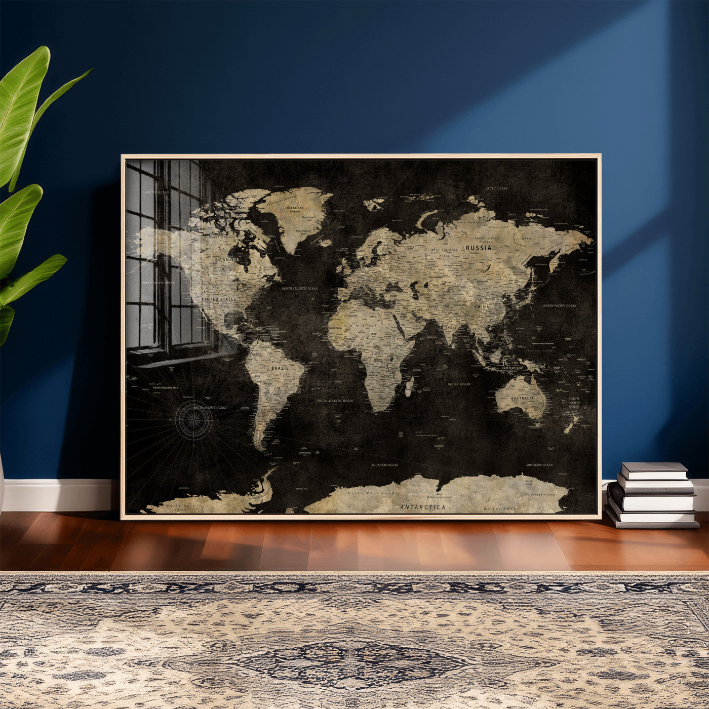 60653880-MGV-CV-36X24 - World Map Wall Art Canvas Print, Modern Decorative Framed Map Artwork Prints for Living Room, Office, Bedroom Wall Decor