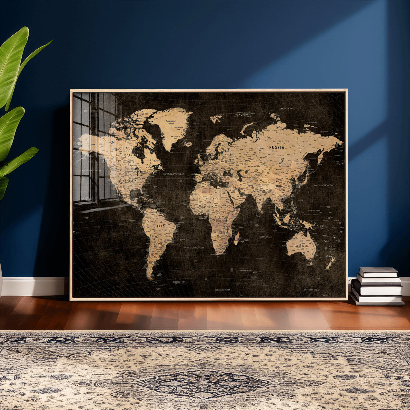 15118265-MGV-CV-36X24 - World Map Wall Art Canvas Print, Modern Decorative Framed Map Artwork Prints for Living Room, Office, Bedroom Wall Decor