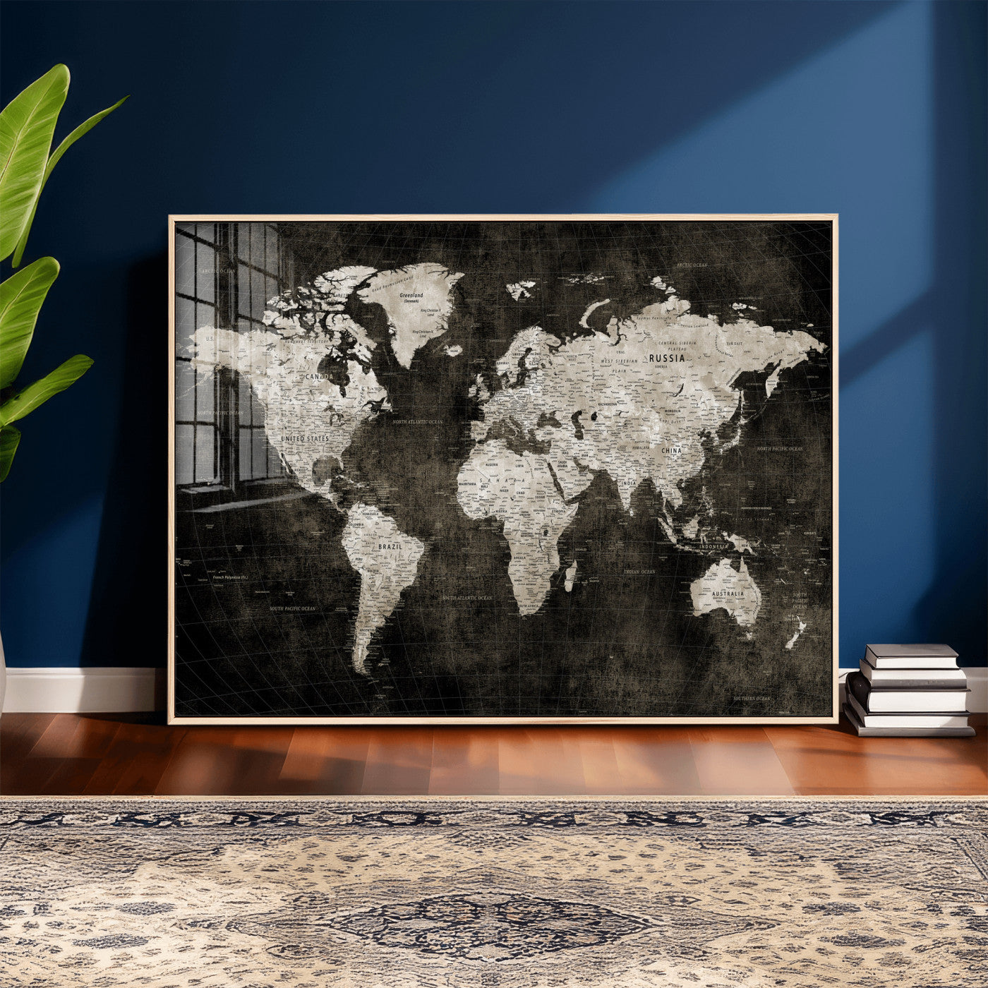 94581666-MGV-CV-36X24 - World Map Wall Art Canvas Print, Modern Decorative Framed Map Artwork Prints for Living Room, Office, Bedroom Wall Decor
