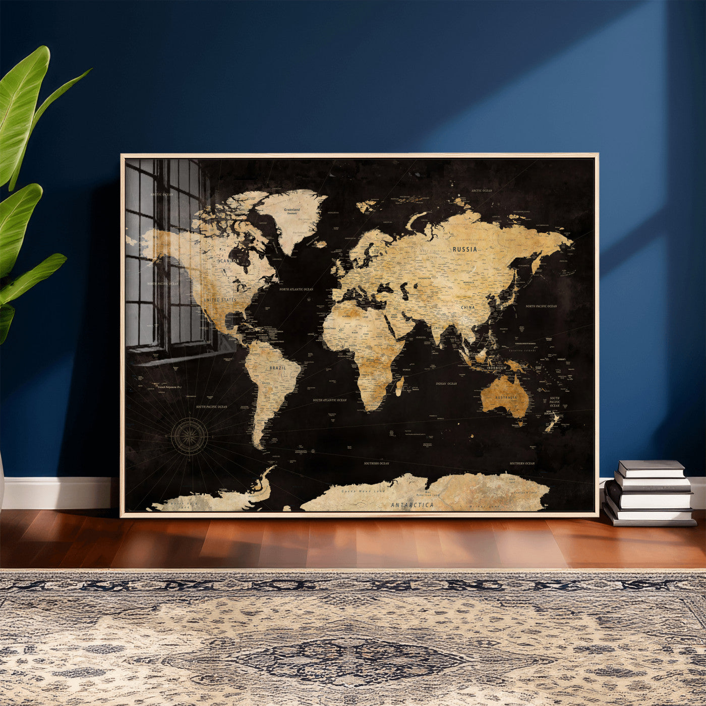 70468159-MGV-CV-36X24 - World Map Wall Art Canvas Print, Modern Decorative Framed Map Artwork Prints for Living Room, Office, Bedroom Wall Decor