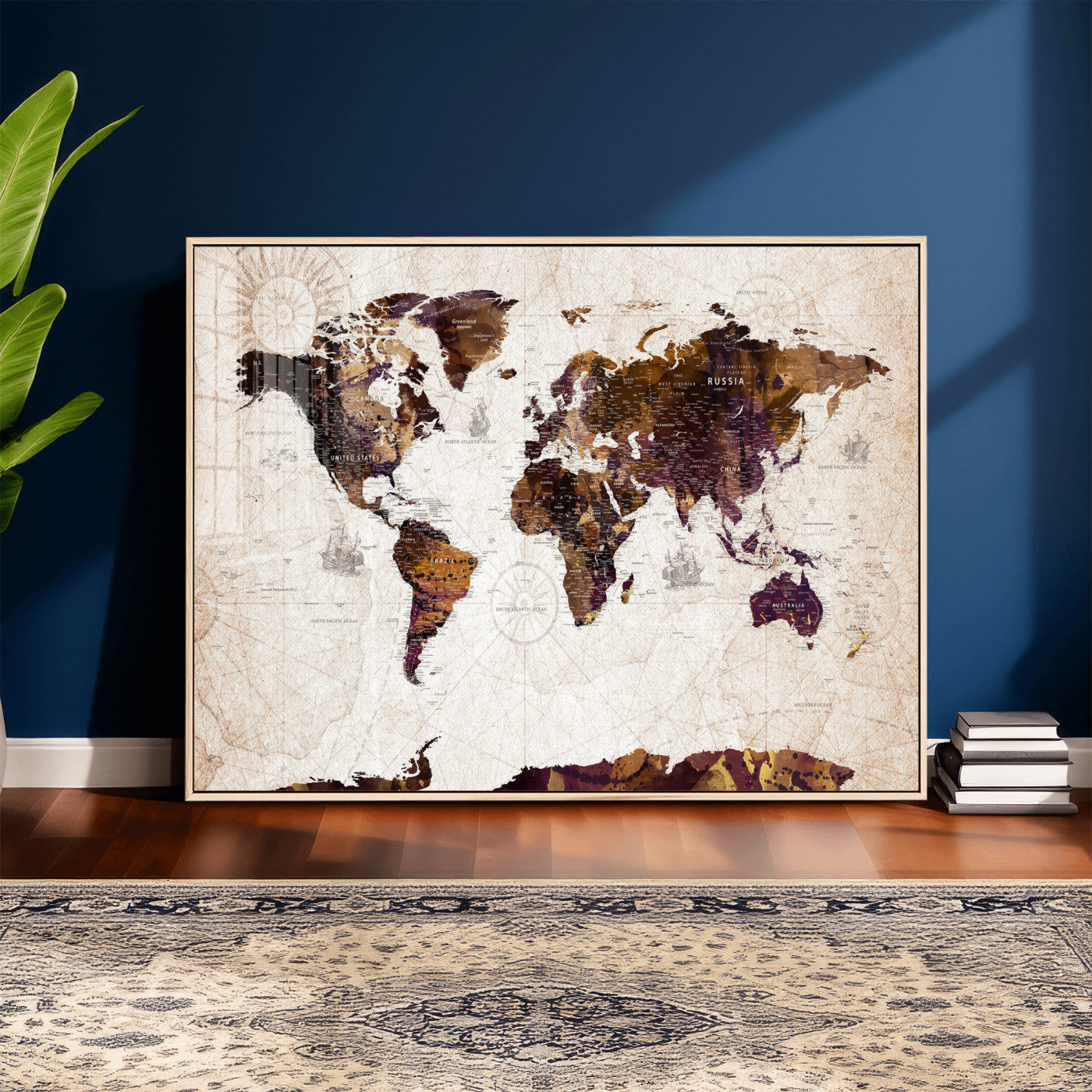 53400857-MGV-CV-36X24 - World Map Wall Art Canvas Print, Modern Decorative Framed Map Artwork Prints for Living Room, Office, Bedroom Wall Decor