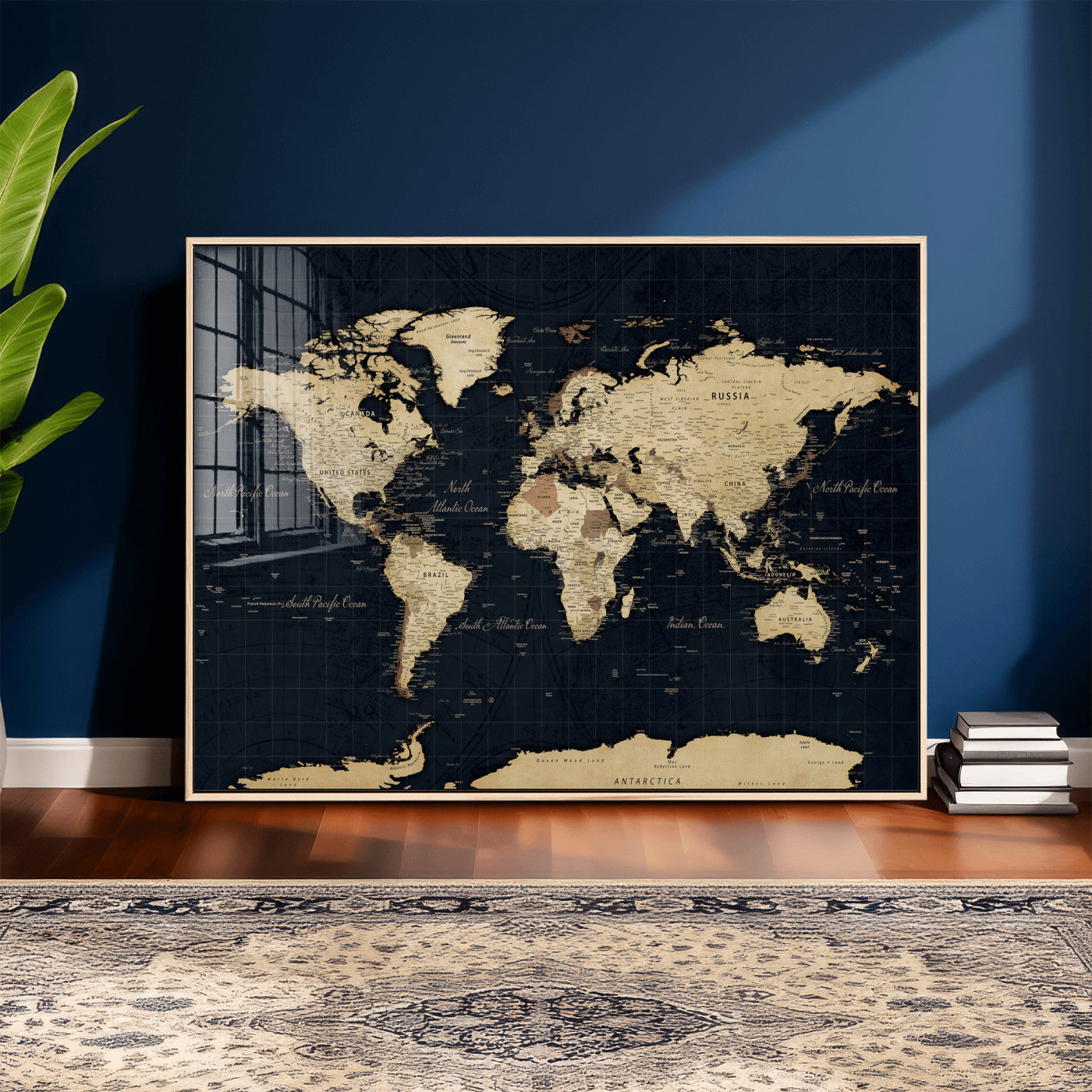 45063434-MGV-CV-36X24 - World Map Wall Art Canvas Print, Modern Decorative Framed Map Artwork Prints for Living Room, Office, Bedroom Wall Decor