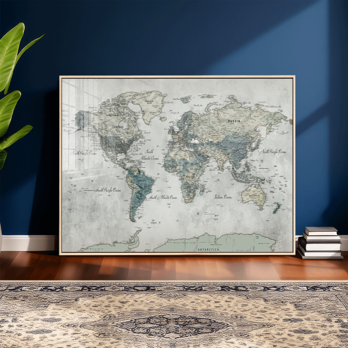 91132939-MGV-CV-36X24 - World Map Wall Art Canvas Print, Modern Decorative Framed Map Artwork Prints for Living Room, Office, Bedroom Wall Decor
