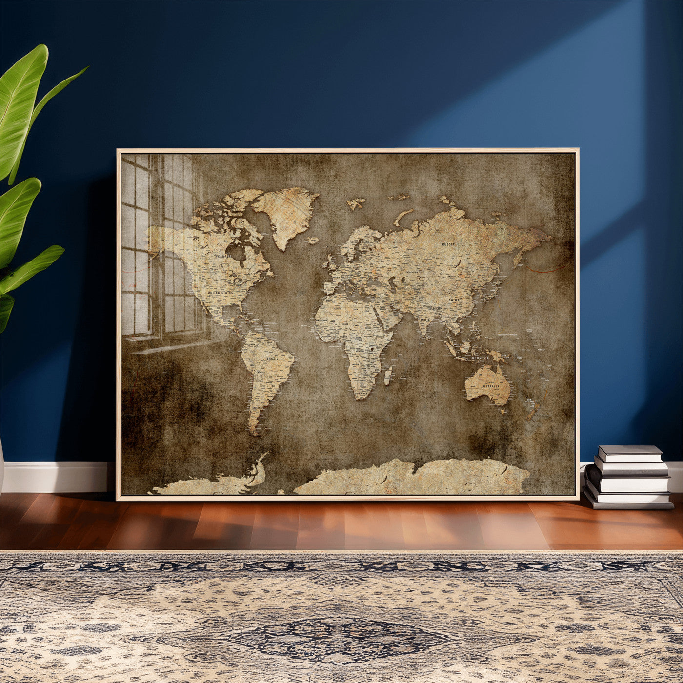 35847542-MGV-CV-36X24 - World Map Wall Art Canvas Print, Modern Decorative Framed Map Artwork Prints for Living Room, Office, Bedroom Wall Decor