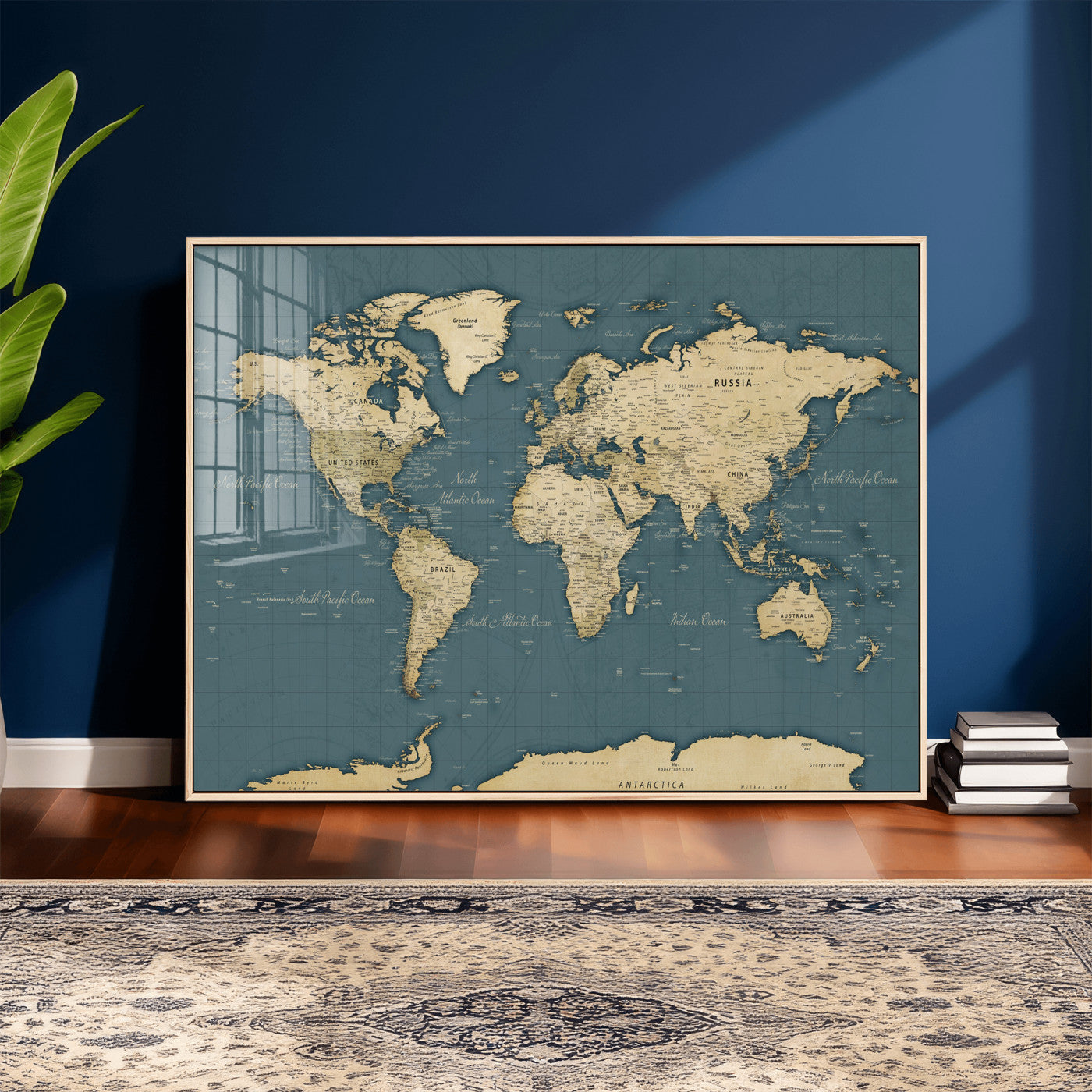 99599383-MGV-CV-36X24 - World Map Wall Art Canvas Print, Modern Decorative Framed Map Artwork Prints for Living Room, Office, Bedroom Wall Decor