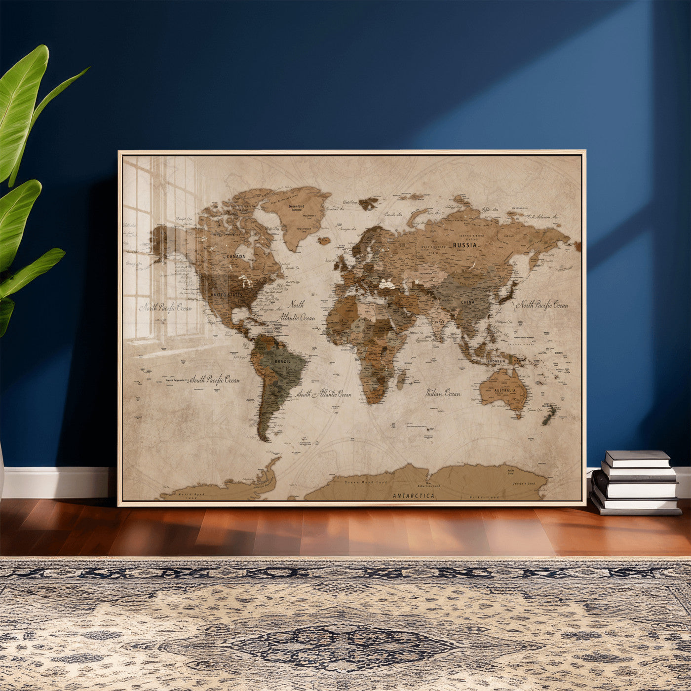 40064188-MGV-CV-36X24 - World Map Wall Art Canvas Print, Modern Decorative Framed Map Artwork Prints for Living Room, Office, Bedroom Wall Decor