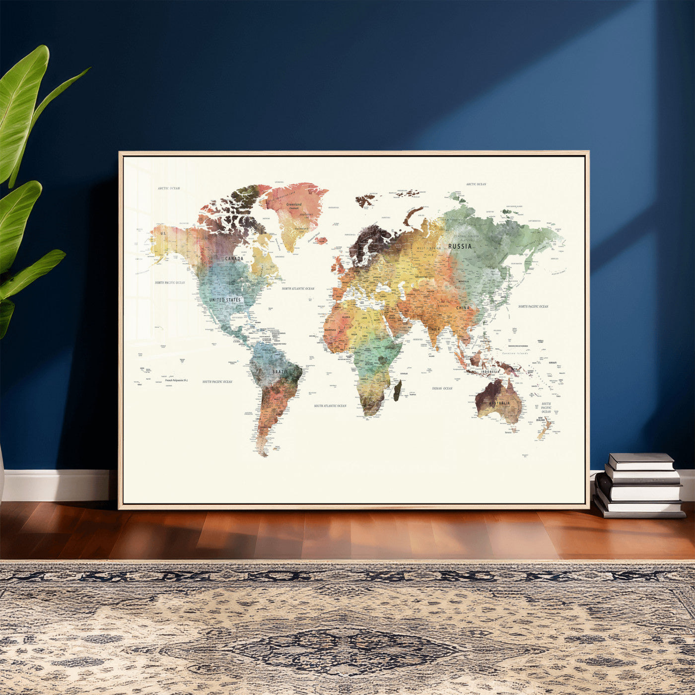 64206059-MGV-CV-36X24 - World Map Wall Art Canvas Print, Modern Decorative Framed Map Artwork Prints for Living Room, Office, Bedroom Wall Decor