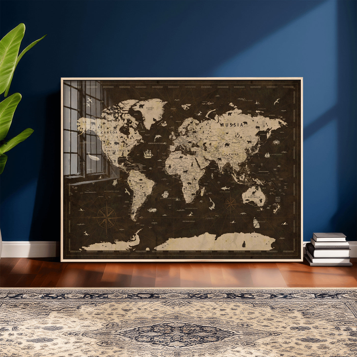 44276398-MGV-CV-36X24 - World Map Wall Art Canvas Print, Modern Decorative Framed Map Artwork Prints for Living Room, Office, Bedroom Wall Decor