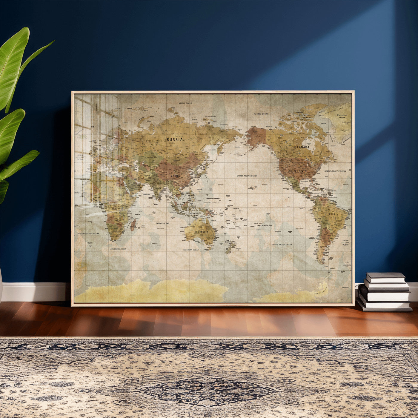 22305205-MGV-CV-36X24 - World Map Wall Art Canvas Print, Modern Decorative Framed Map Artwork Prints for Living Room, Office, Bedroom Wall Decor