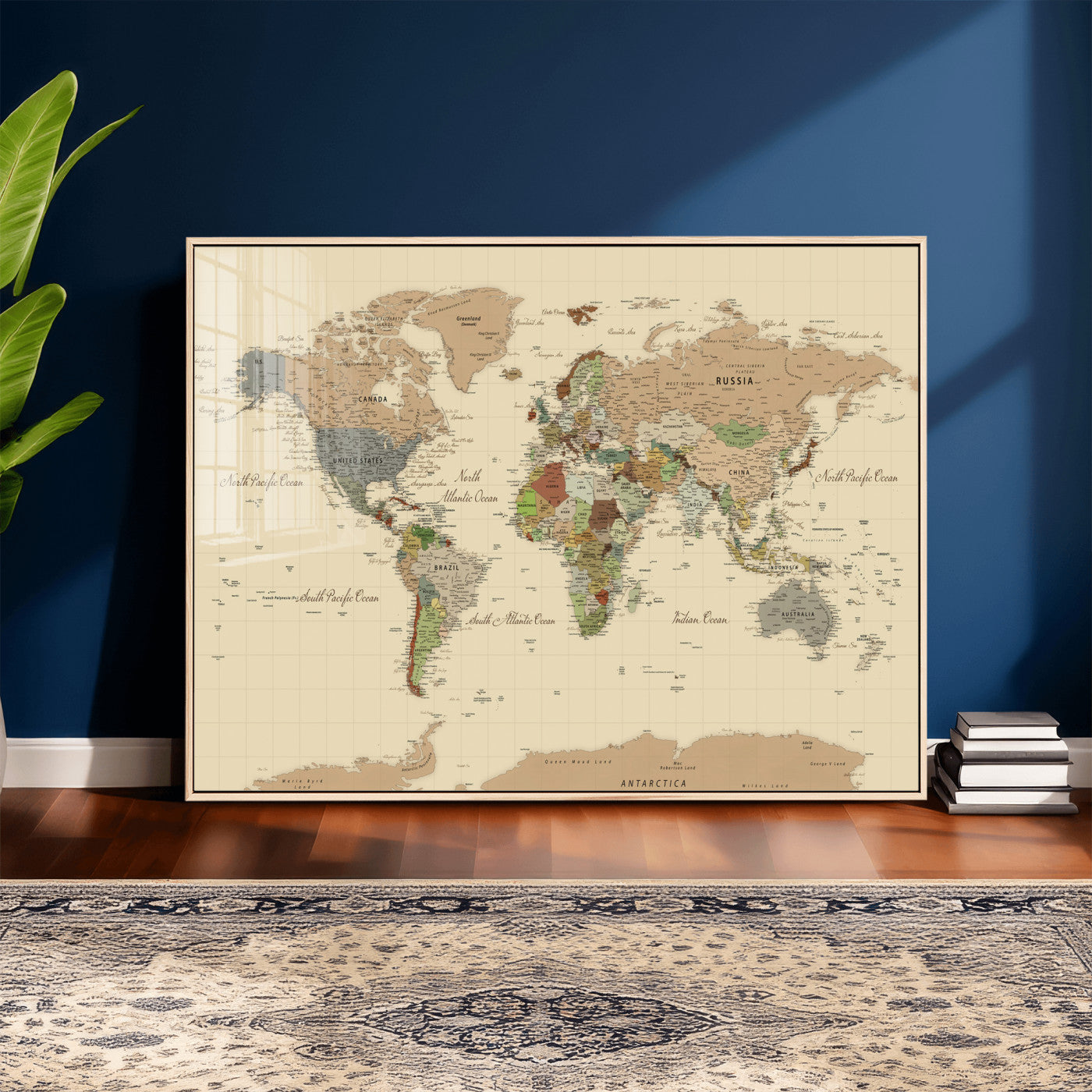 31407854-MGV-CV-36X24 - World Map Wall Art Canvas Print, Modern Decorative Framed Map Artwork Prints for Living Room, Office, Bedroom Wall Decor