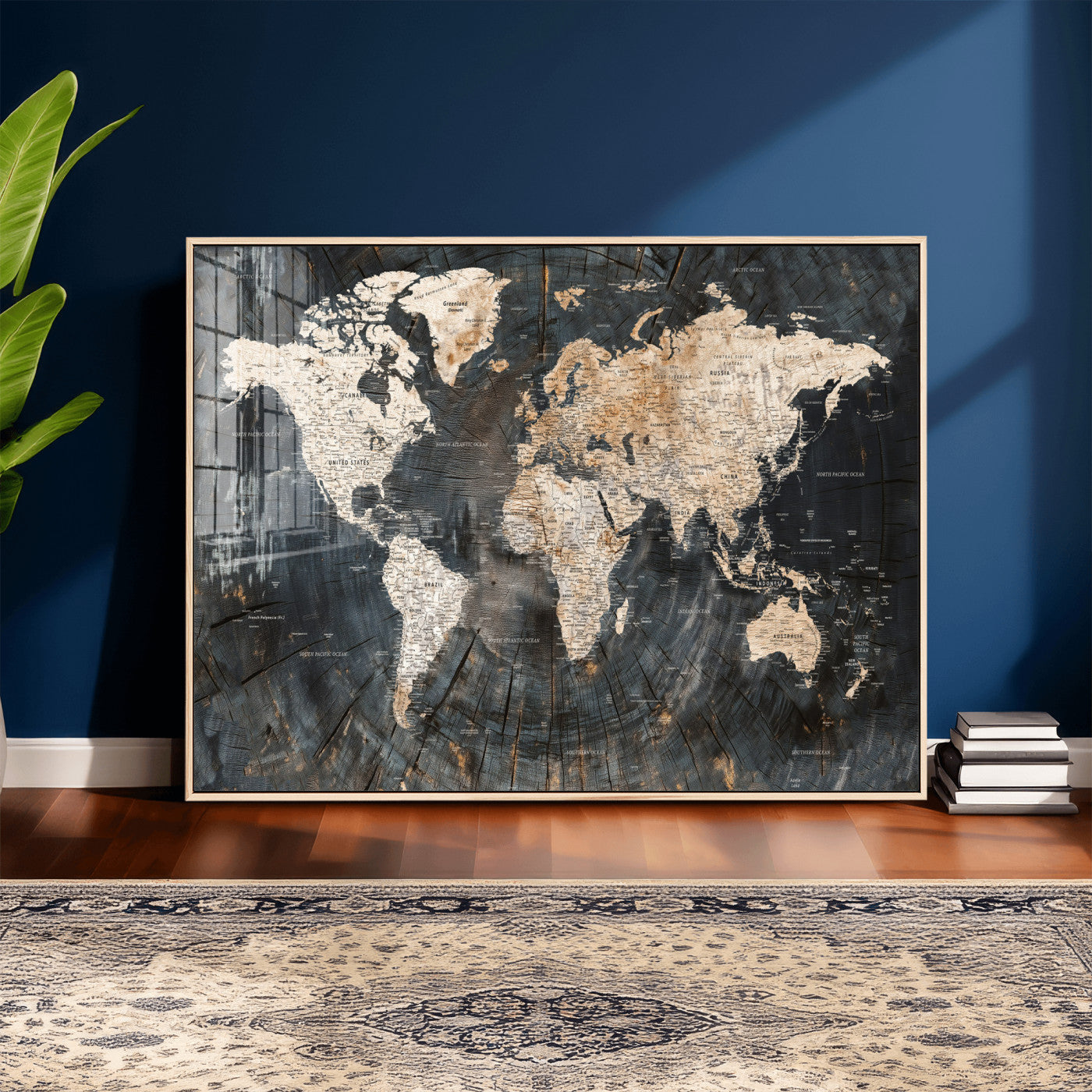 89162112-MGV-CV-36X24 - World Map Wall Art Canvas Print, Modern Decorative Framed Map Artwork Prints for Living Room, Office, Bedroom Wall Decor