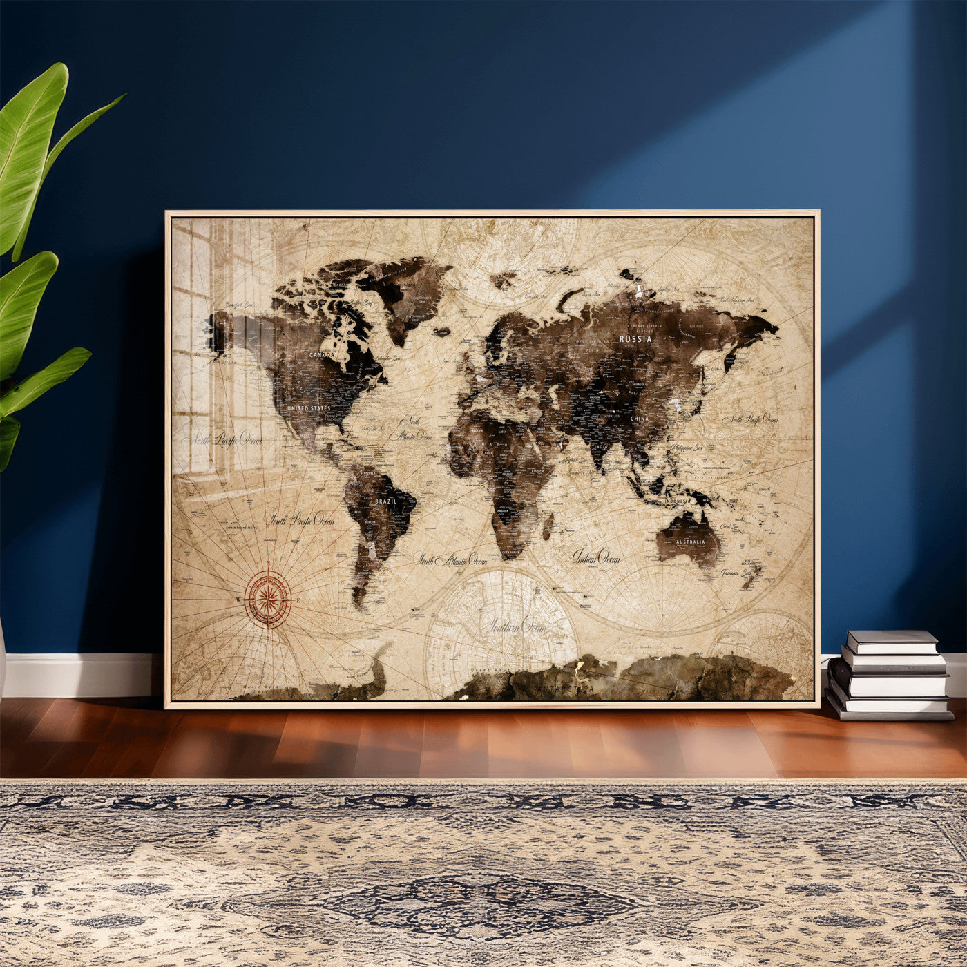 47657418-MGV-CV-36X24 - World Map Wall Art Canvas Print, Modern Decorative Framed Map Artwork Prints for Living Room, Office, Bedroom Wall Decor