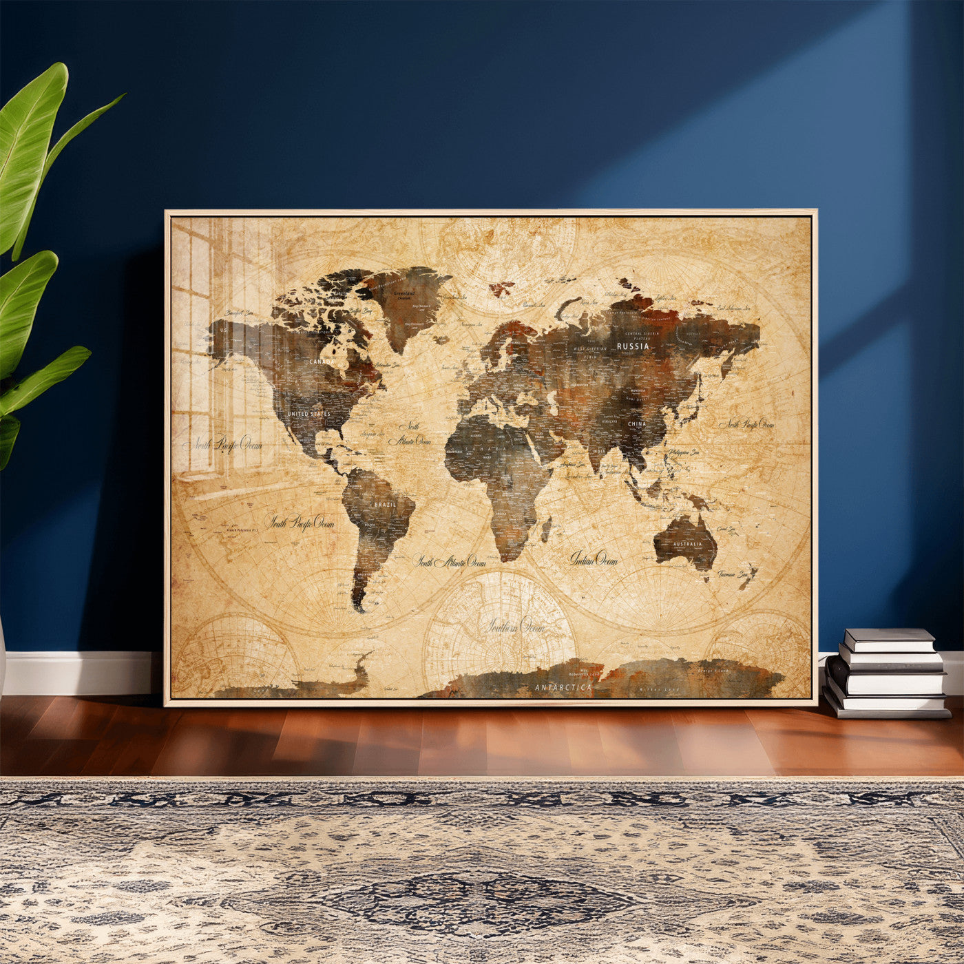 63156625-MGV-CV-36X24 - World Map Wall Art Canvas Print, Modern Decorative Framed Map Artwork Prints for Living Room, Office, Bedroom Wall Decor