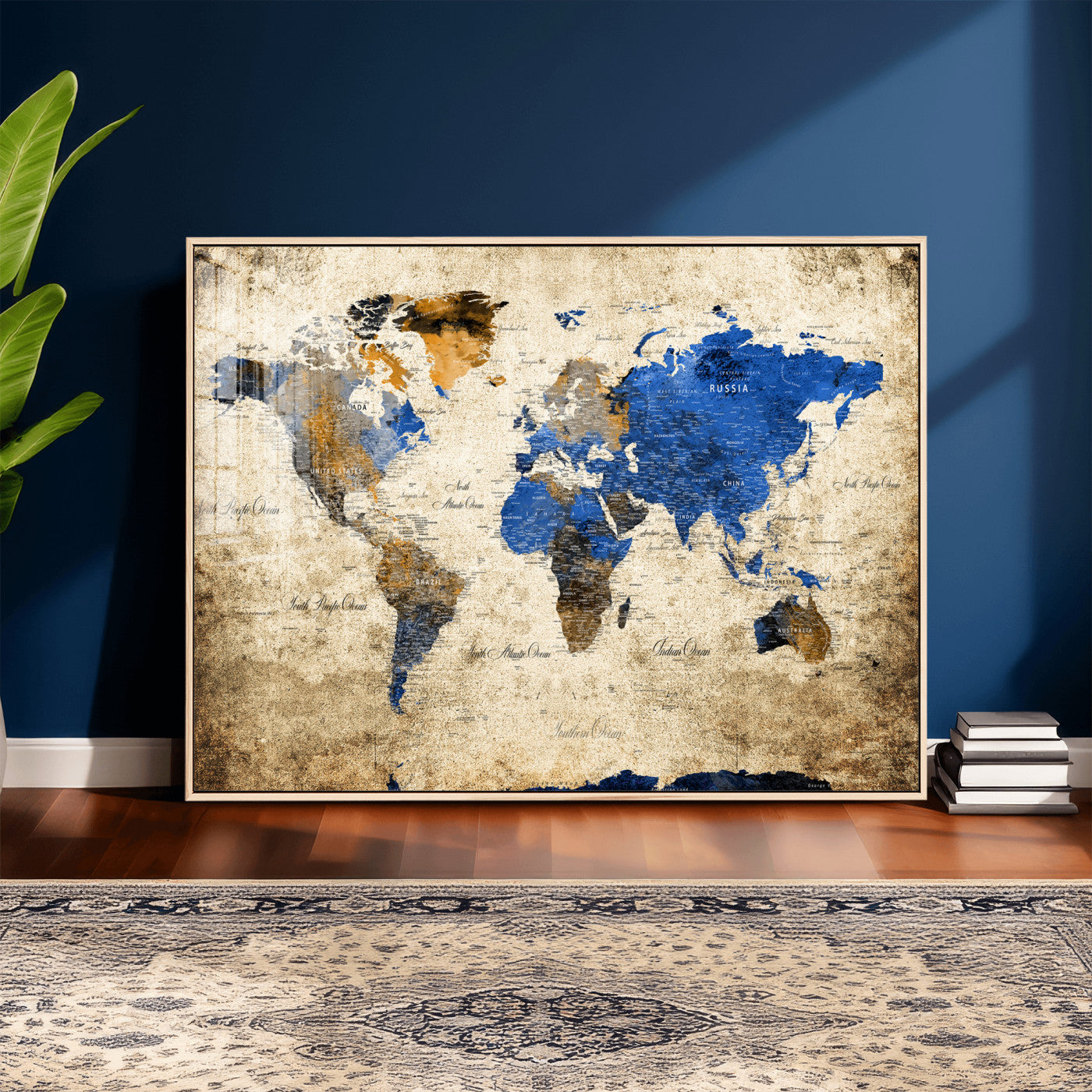 27314341-MGV-CV-36X24 - World Map Wall Art Canvas Print, Modern Decorative Framed Map Artwork Prints for Living Room, Office, Bedroom Wall Decor