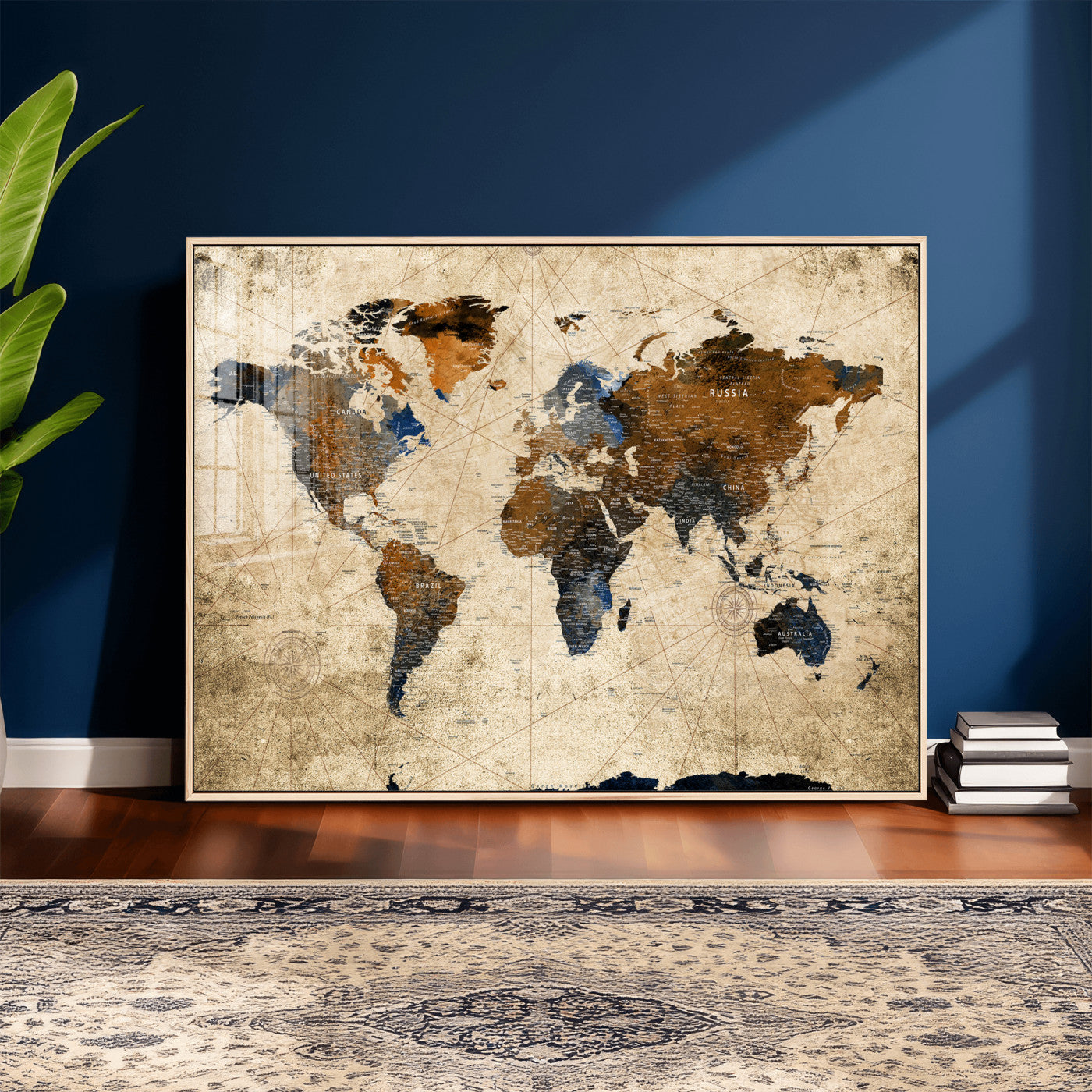 27163414-MGV-CV-36X24 - World Map Wall Art Canvas Print, Modern Decorative Framed Map Artwork Prints for Living Room, Office, Bedroom Wall Decor