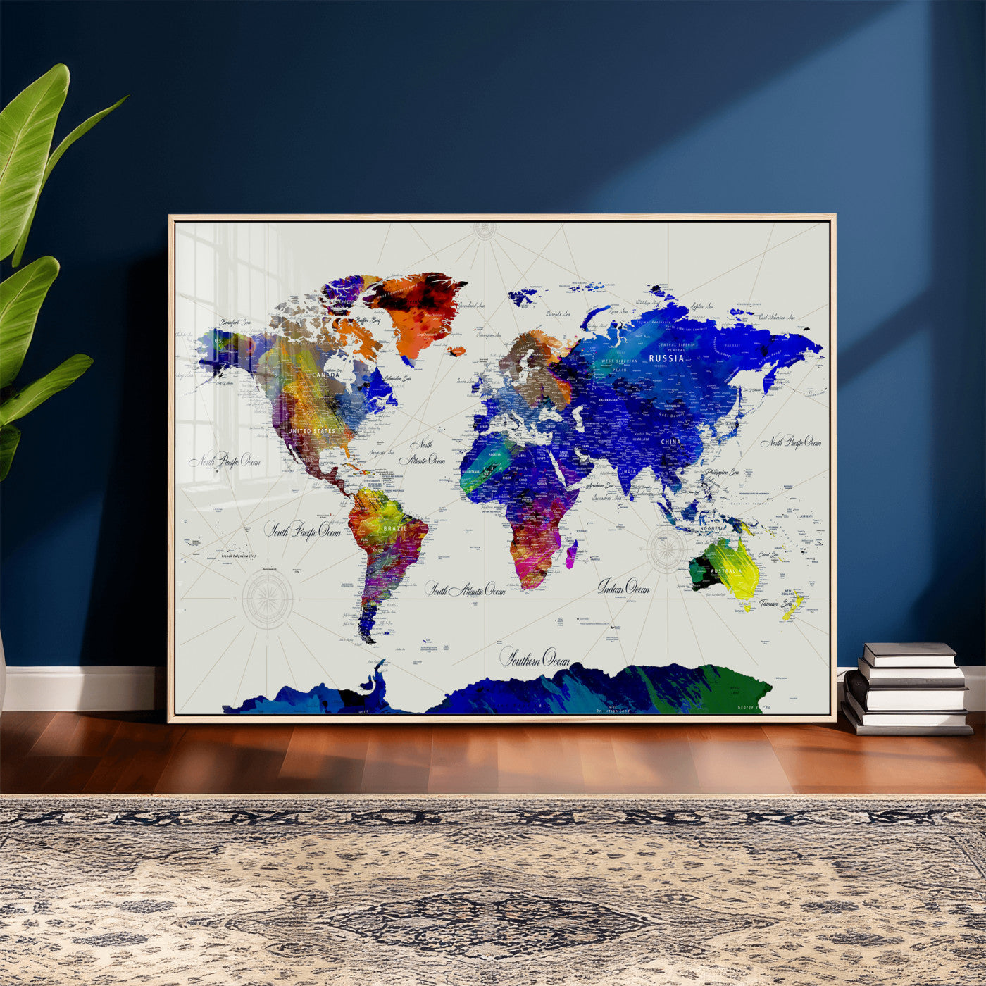49670038-MGV-CV-36X24 - World Map Wall Art Canvas Print, Modern Decorative Framed Map Artwork Prints for Living Room, Office, Bedroom Wall Decor