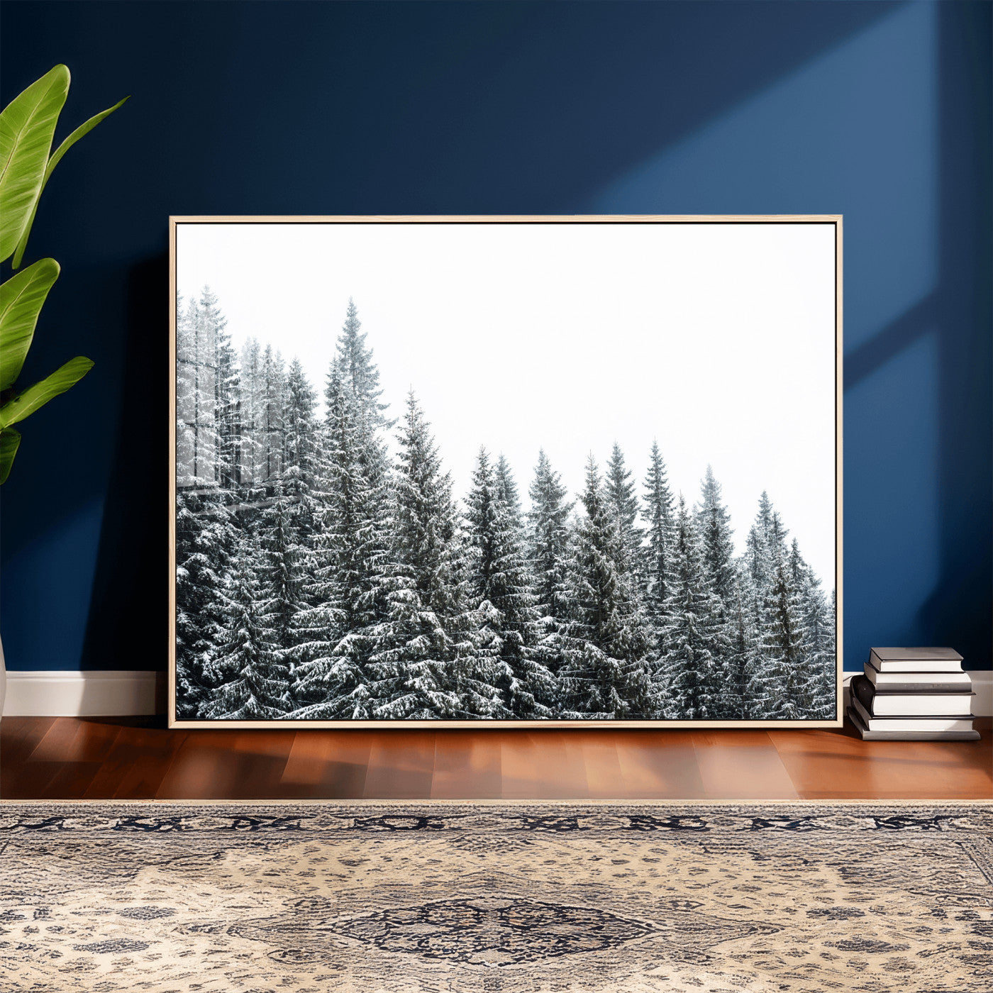 69566941-MGV-CV-36X24 - Misty Mountain Forest Canvas Print, Foggy Pine Trees Nature Wall Art, Framed Canvas Ready to Hang