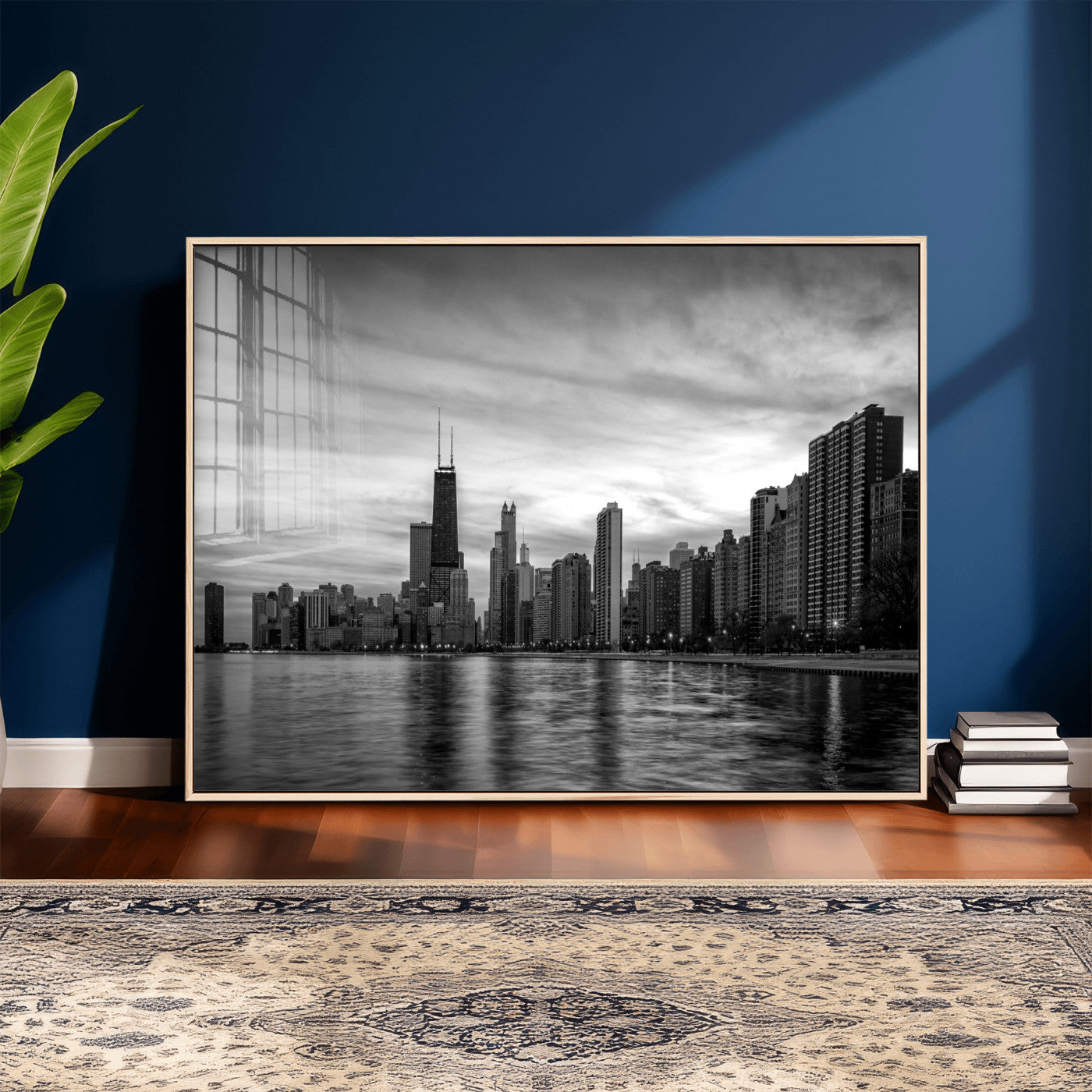 74552581-MGV-CV-36X24 - Chicago Wall Art Canvas Print, Chicago City Downtown Night Cityscape Print for Modern Urban Wall Decor