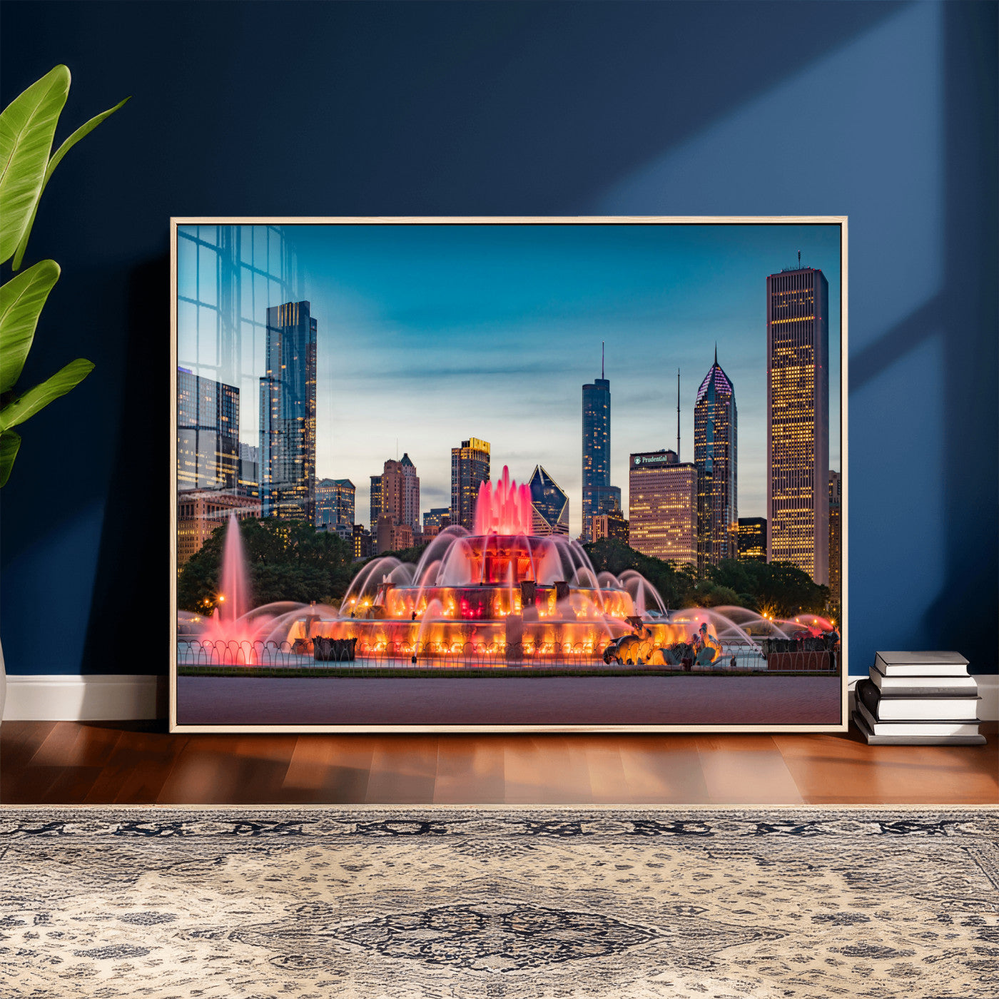 46805285-MGV-CV-36X24 - Chicago Wall Art Canvas Print, Chicago City Downtown Night Cityscape Print for Modern Urban Wall Decor