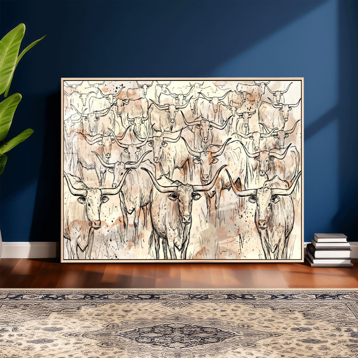 94055403-MGV-CV-36X24 - Farmhouse Animals Wall Art Canvas Print - Abstract Farm Animal Drawing Mid-Century Wall Art for Cabin Decor